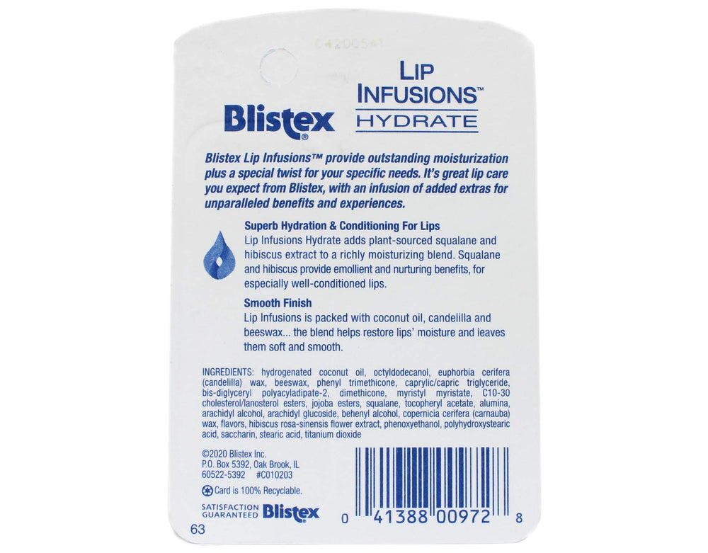 Blistex Lip Infusions Hydrate – application facile pour réhydratation rapide.