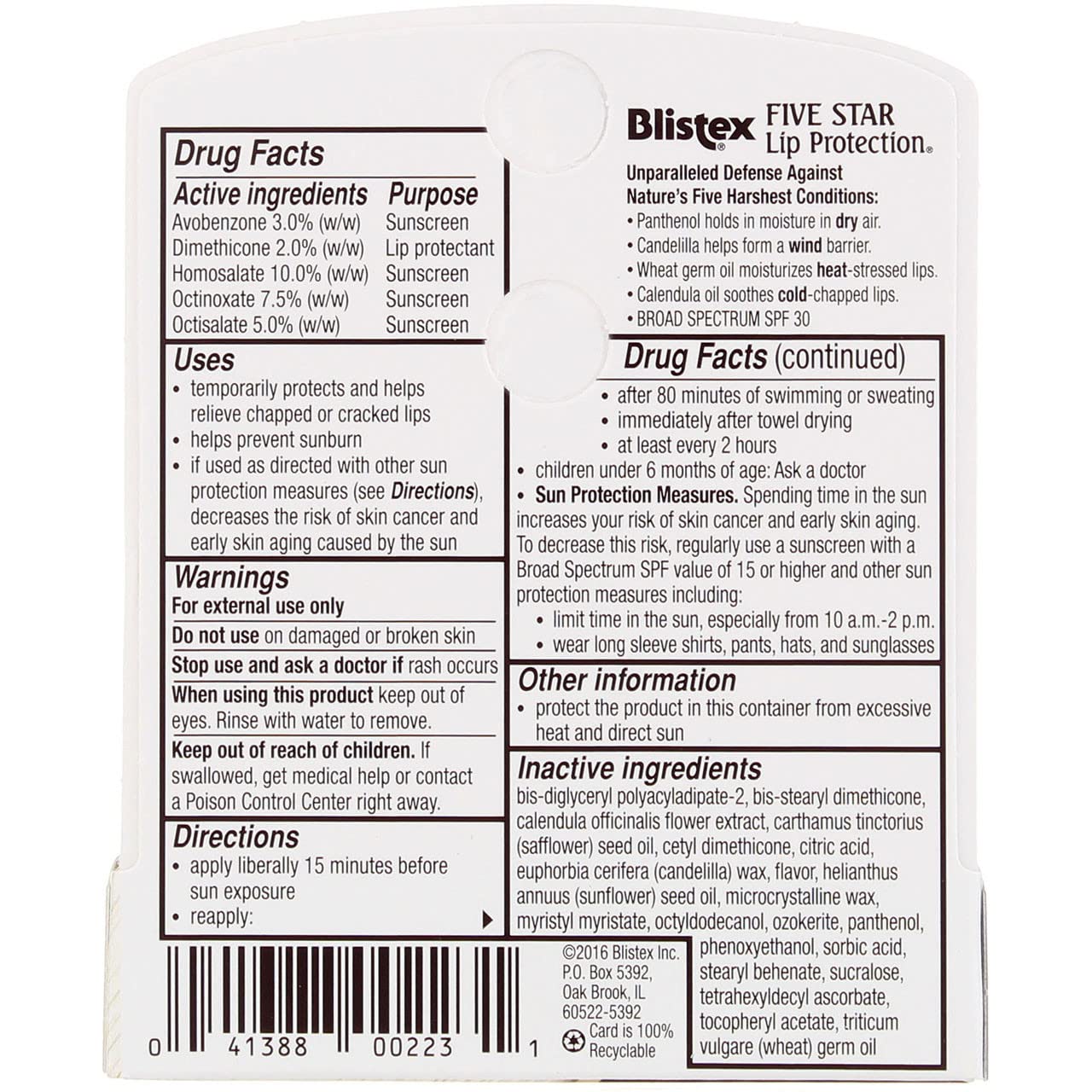 Tube Blistex protection lèvres SPF30 montrant sa texture protectrice.