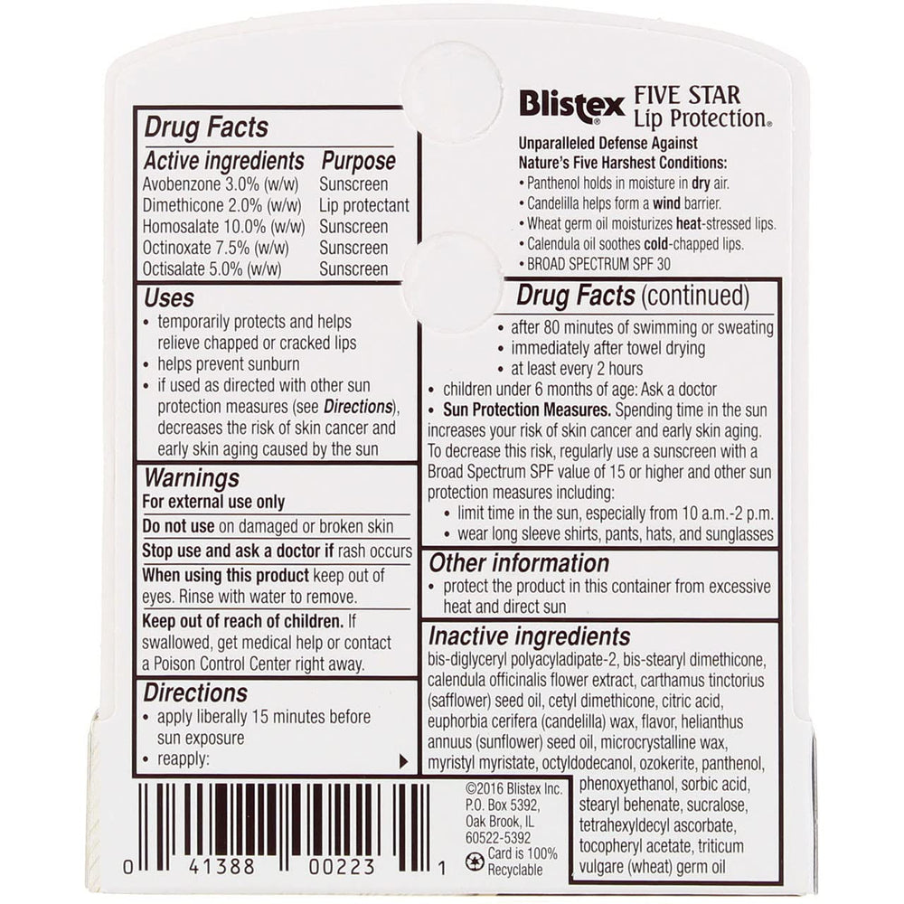 Tube Blistex protection lèvres SPF30 montrant sa texture protectrice.