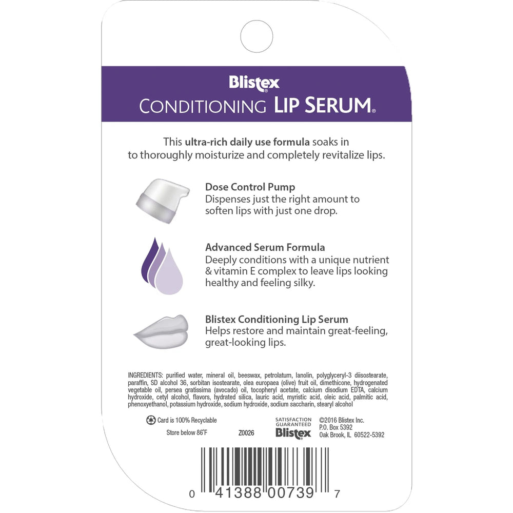 Complexe vitamine E dans le sérum Blistex, nourrissant pour lèvres douces.