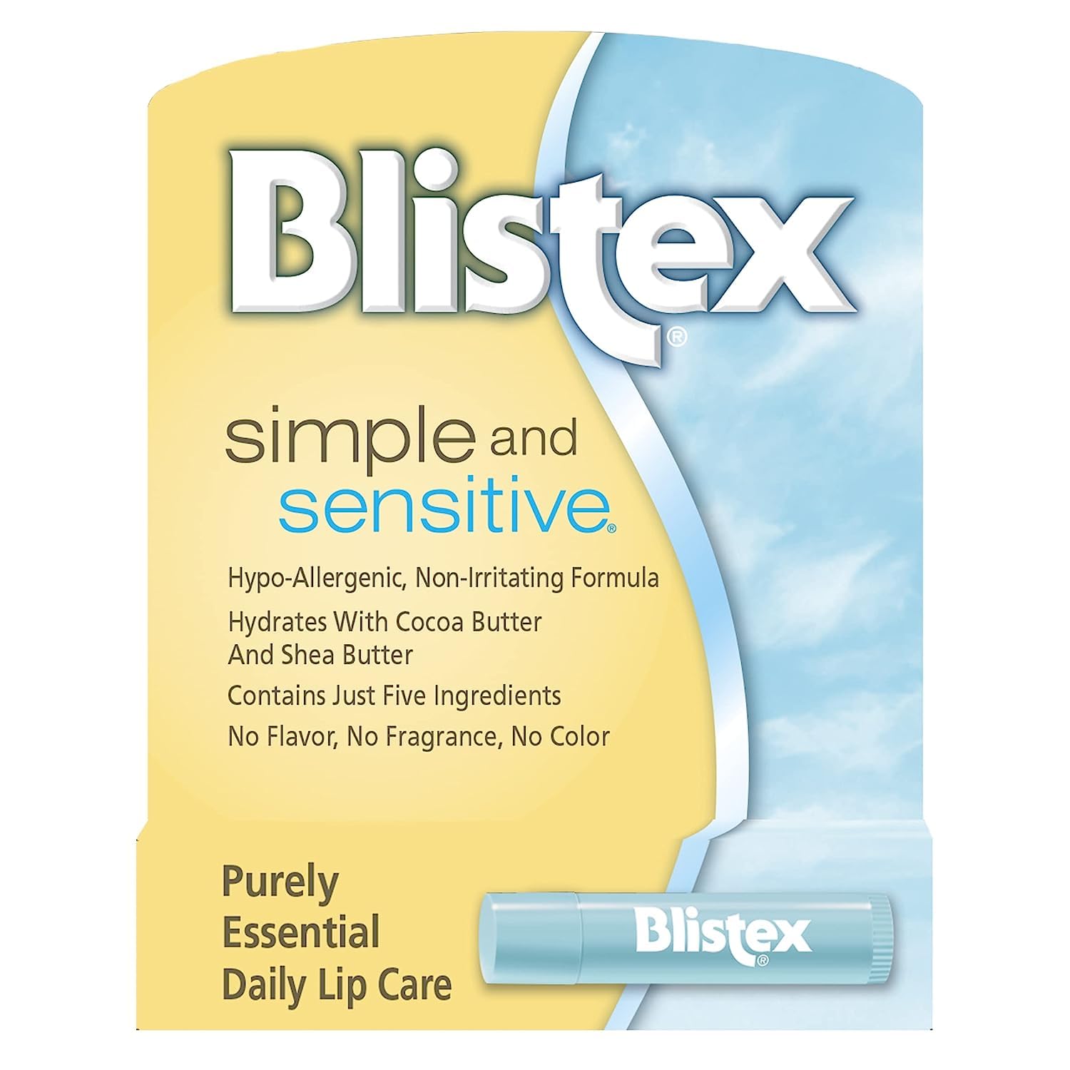 Tube Blistex Simple & Sensible, soin lèvres quotidien et non-gras.
