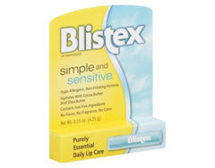 Blistex Simple and Sensitive lip moisturizer tube-closeup shows smooth, non-greasy application for daily use.