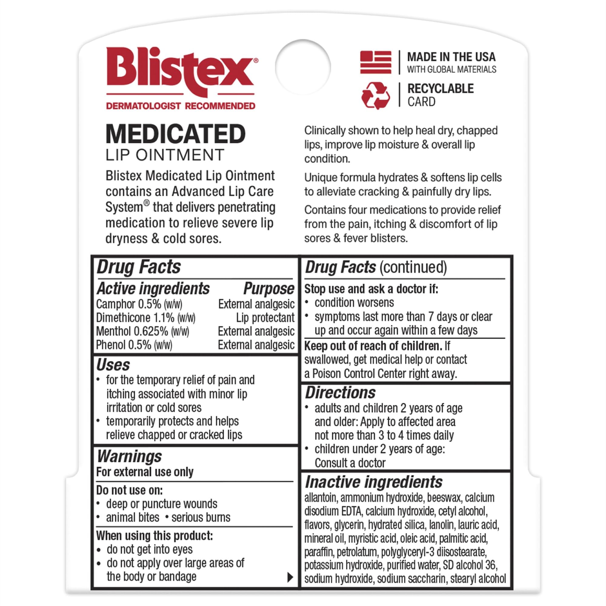 Blistex soin lèvres tout-en-un, pack 12, convient à tous.