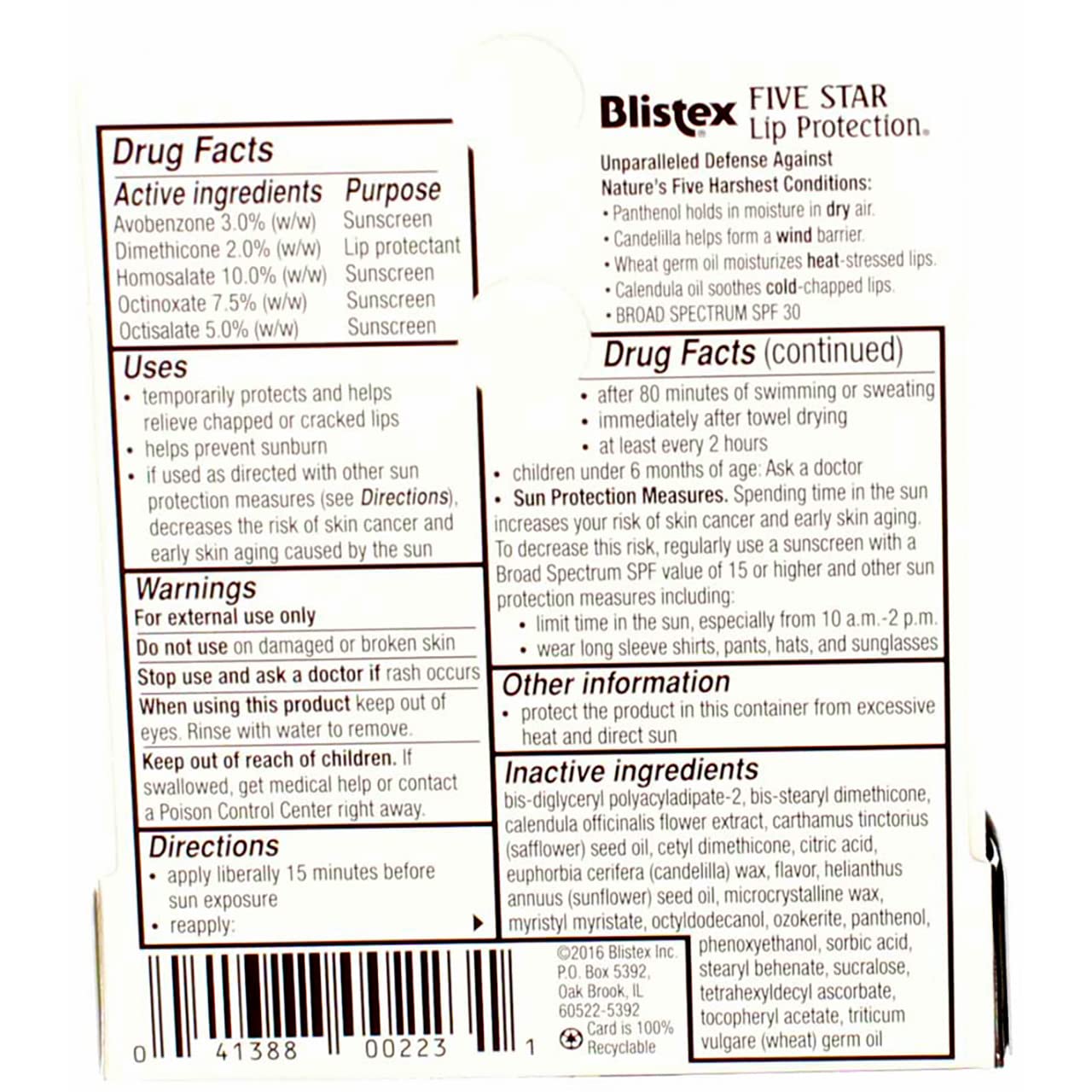 Etiquette SPF30 sur l emballage Blistex pour une protection solaire.