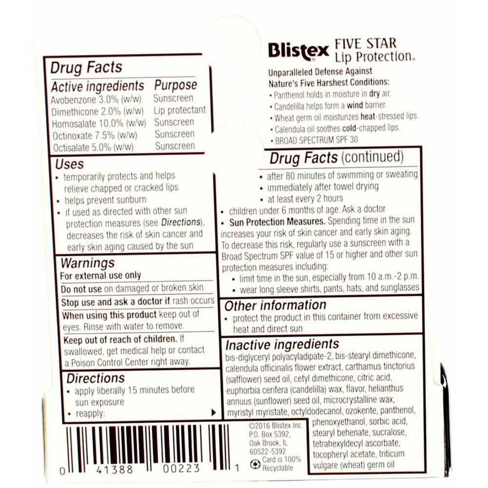Etiquette SPF30 sur l emballage Blistex pour une protection solaire.