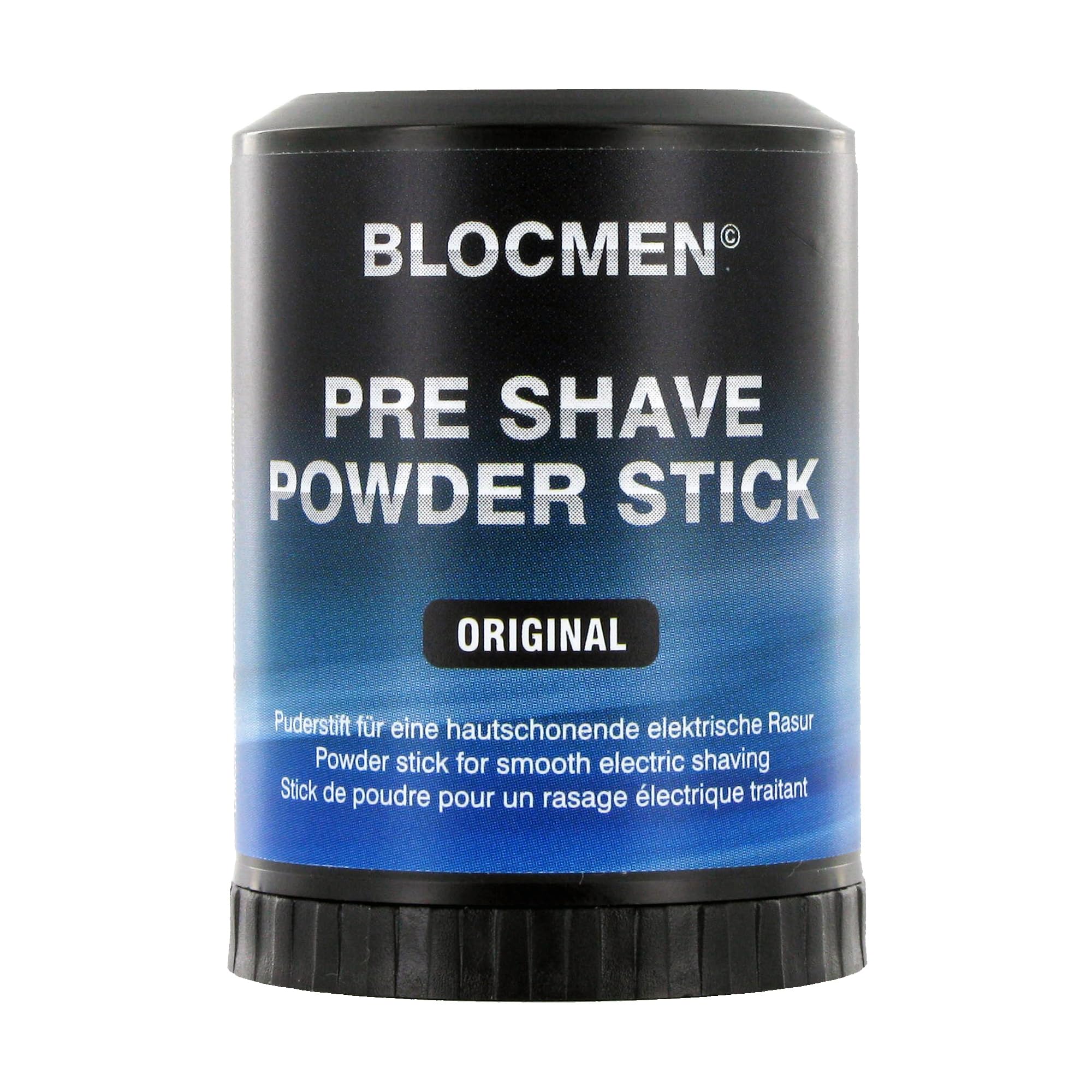 Blocmen Poudre pré-rasage baton originale, préparation rapide de la peau pour un rasage fluide.