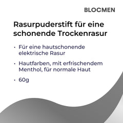 Blocmen Poudre pré-rasage baton originale, texture fine assurant une glisse agréable.