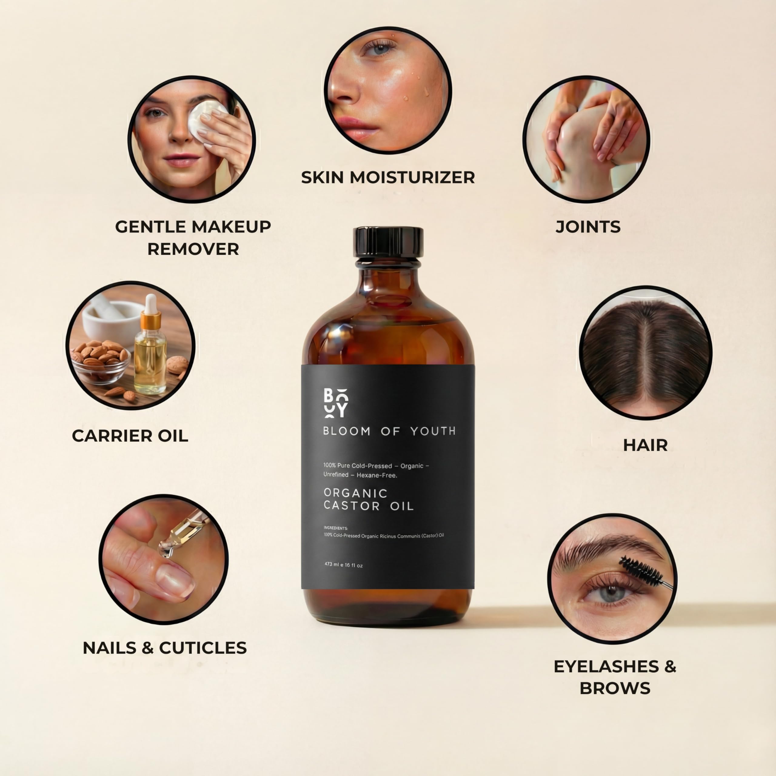 Bloom of Youth huile ricin hydratante pour peau, cheveux et ongles