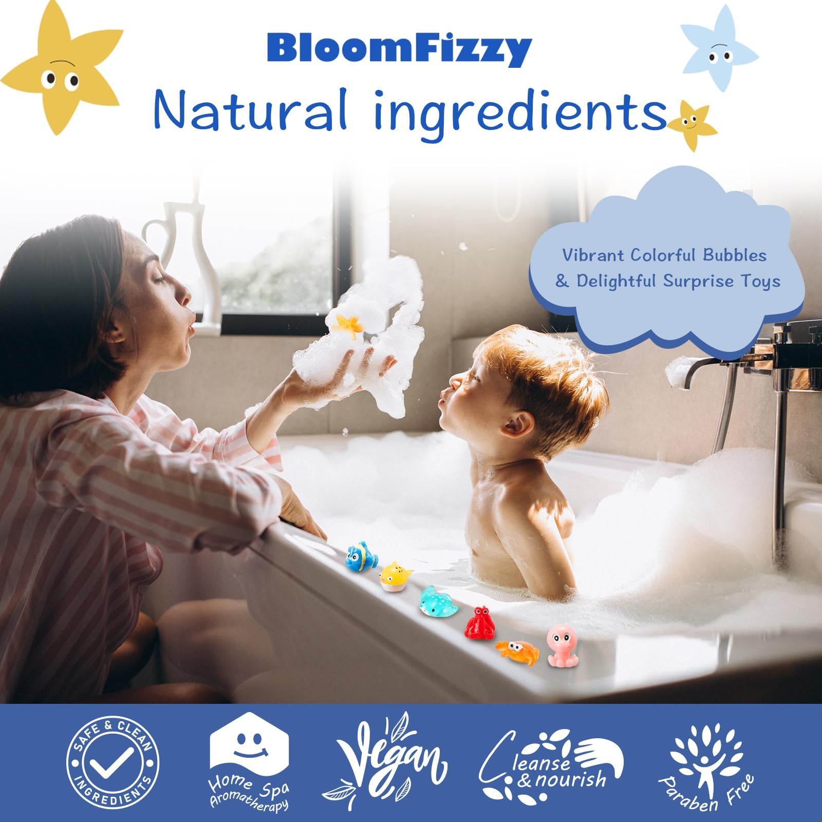 BloomFizzy Boules-bain Mer Bulle-éclatante, bulles lumineuses et moments amusants