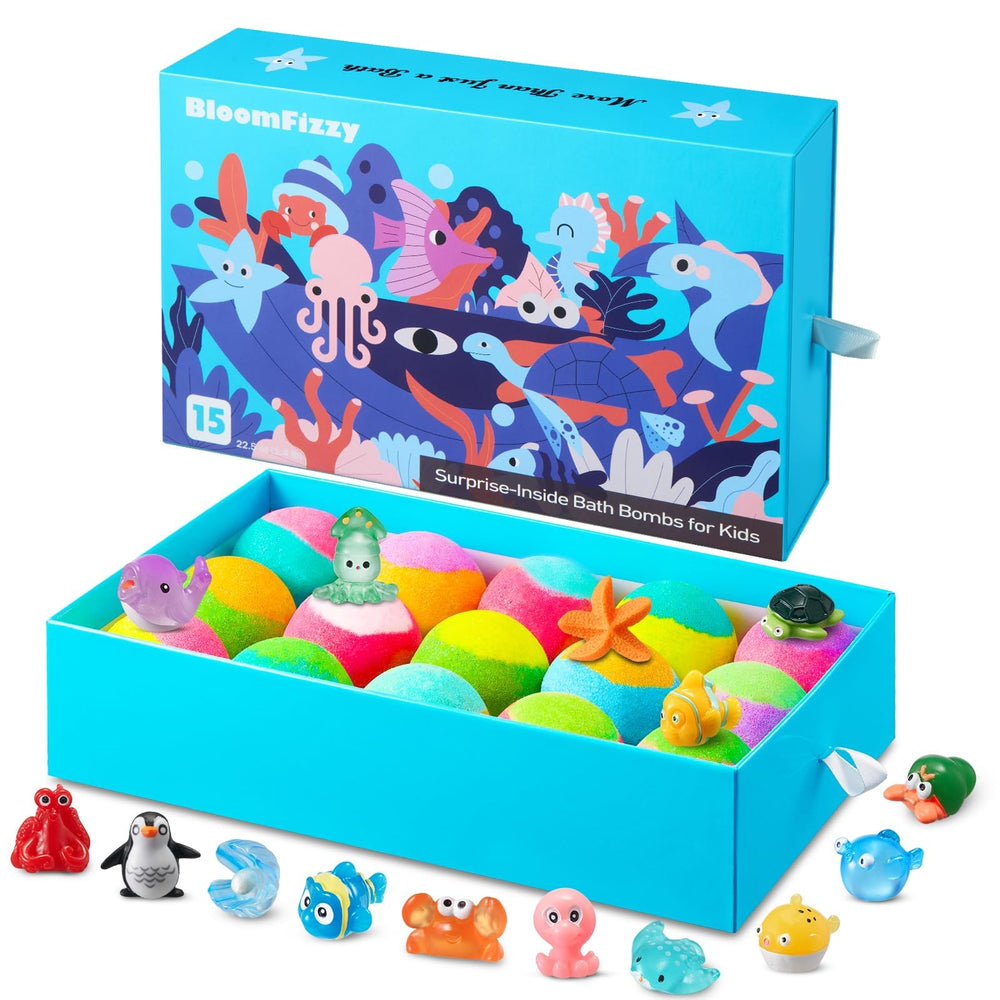 BloomFizzy Boules-bain Mer Surprise Ensemble, jeu sensoriel coloré pour le bain des enfants