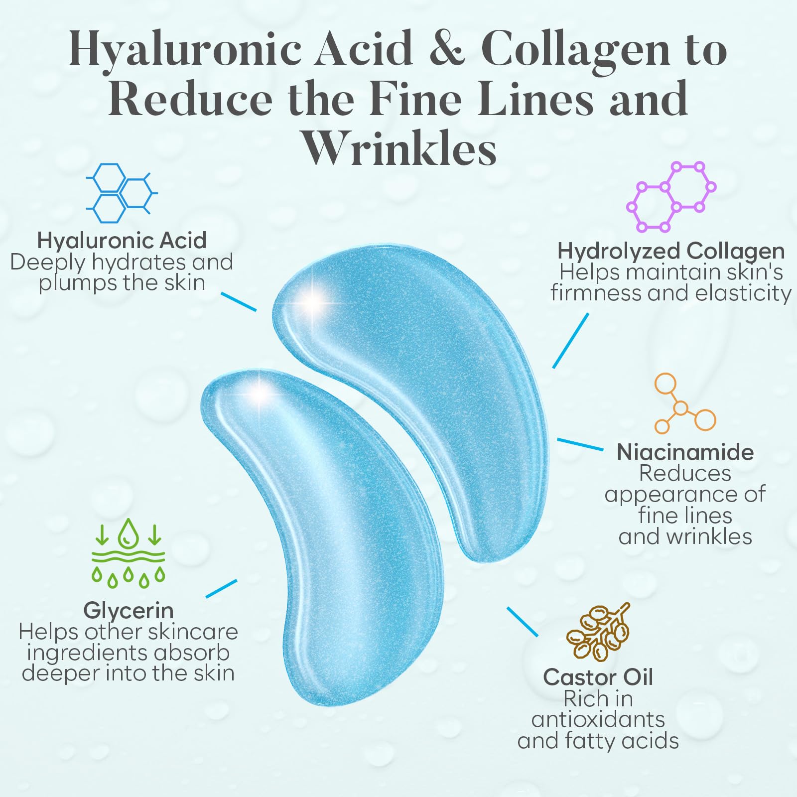 Patchs BLOOMORA hyaluronique, application simple et rapide autour des yeux.