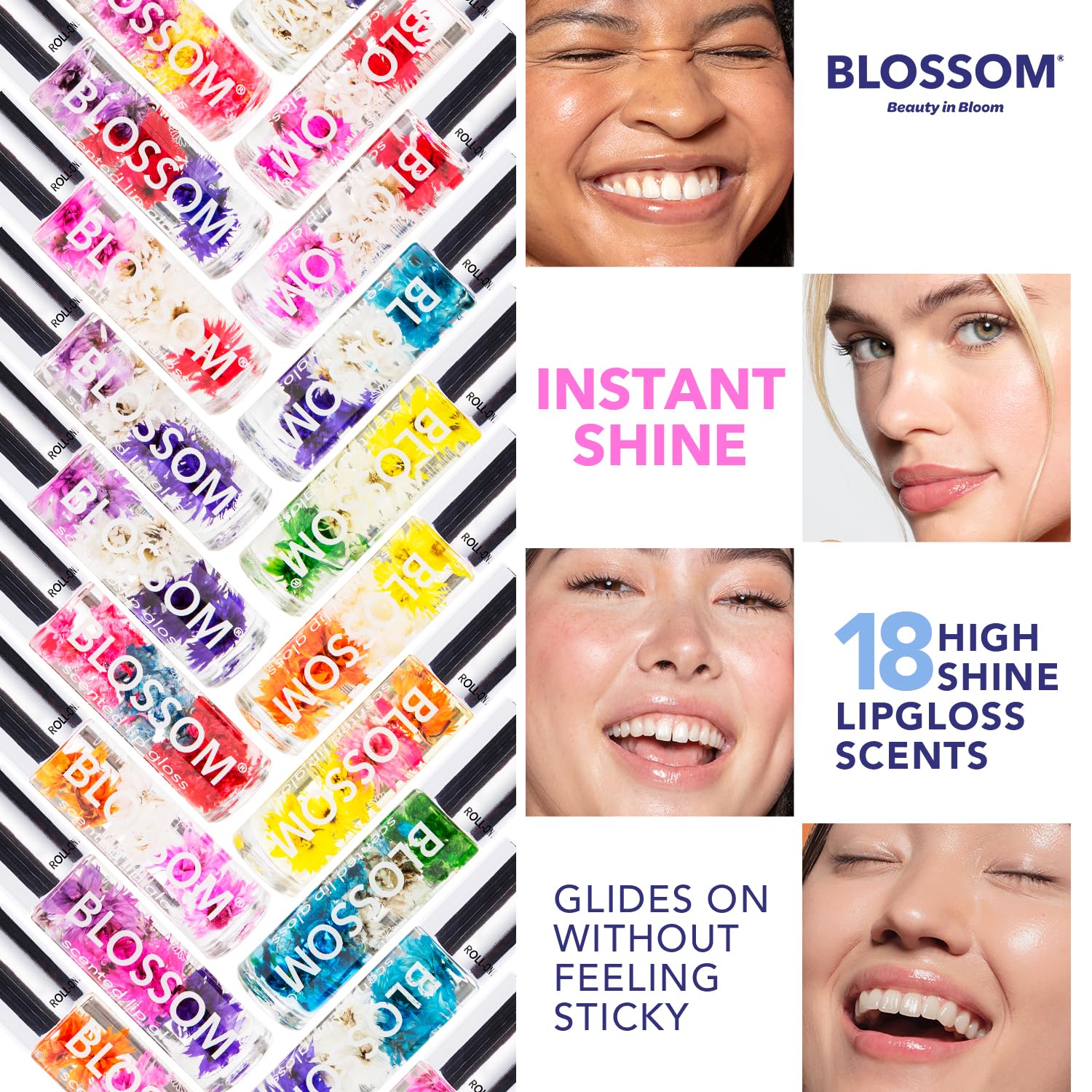 Coffret trio Blossom gloss-roll-on — présentation élégante et cadeau idéal.