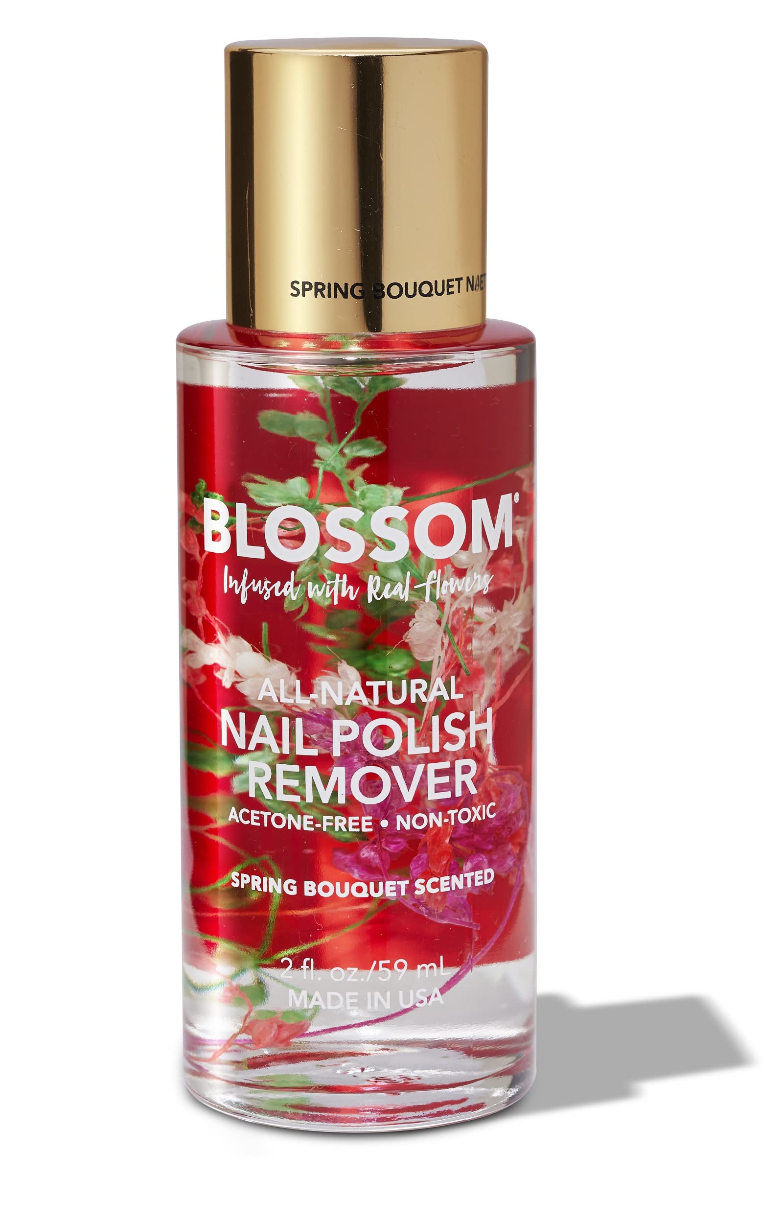Blossom démaquillant vernis sans acétone avec fleurs réelles en bouteille, retrait doux.
