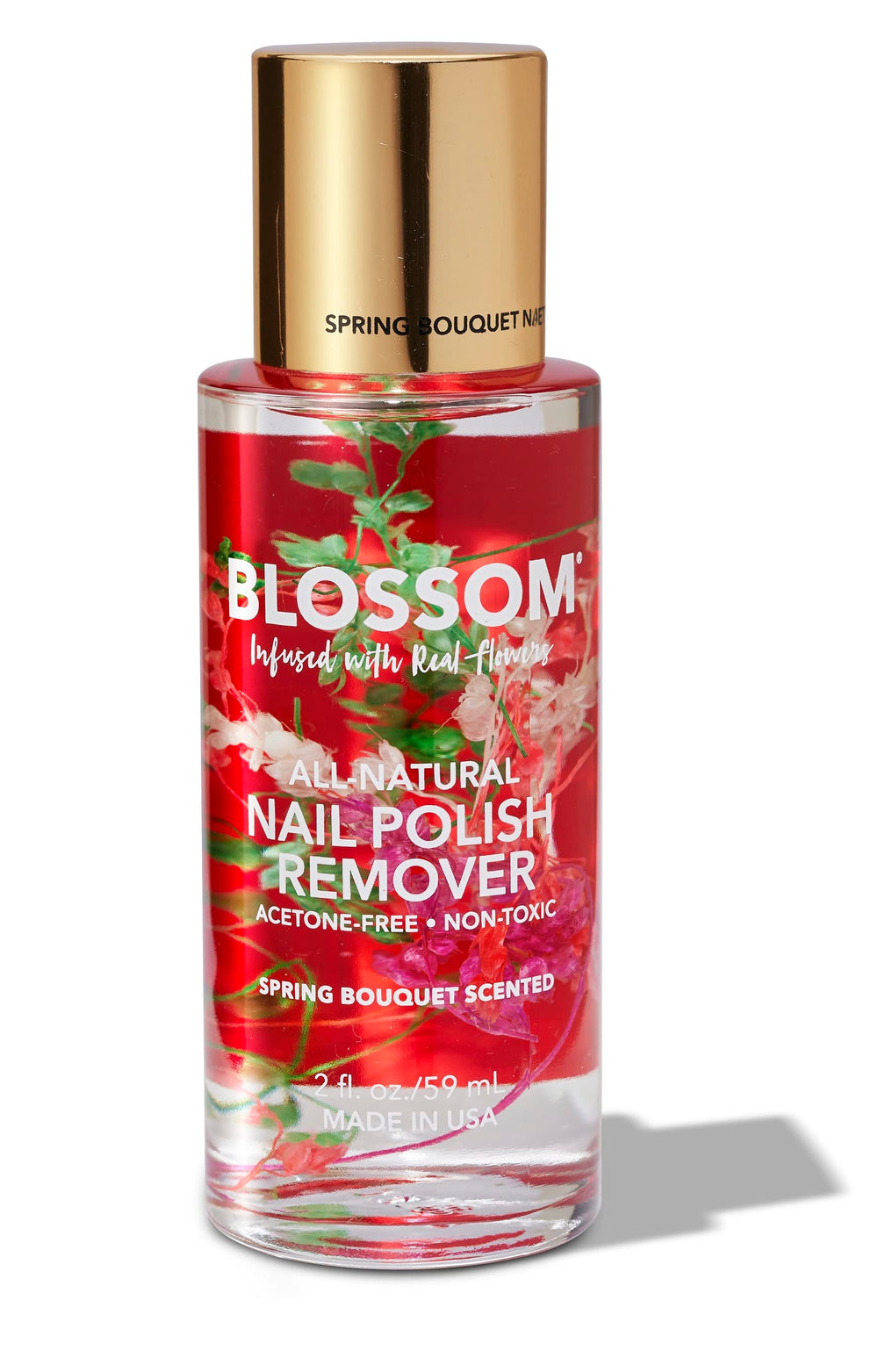Blossom démaquillant vernis sans acétone avec fleurs réelles en bouteille, retrait doux.