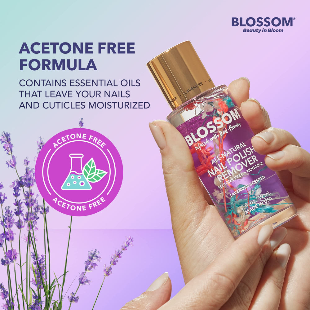 Blossom dissolvant sans acetone bouquet printanier, pratique pour enlever le vernis en douceur.