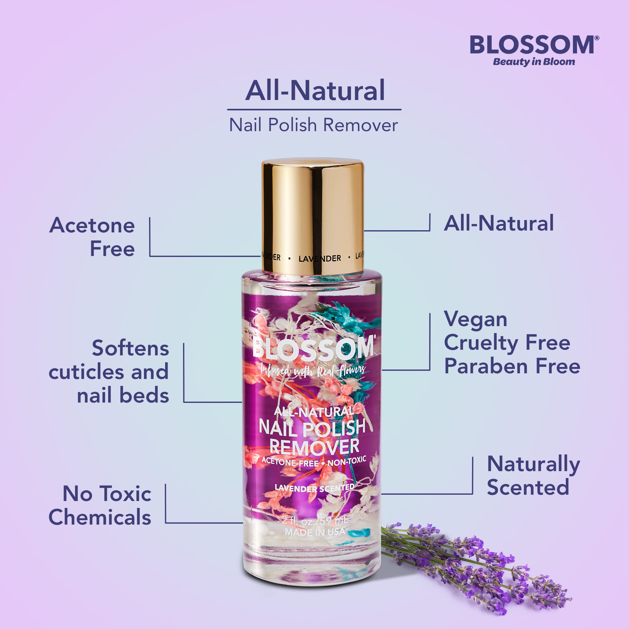 Blossom dissolvant sans acetone verveine fleurs, douceur sans odeur agressive.