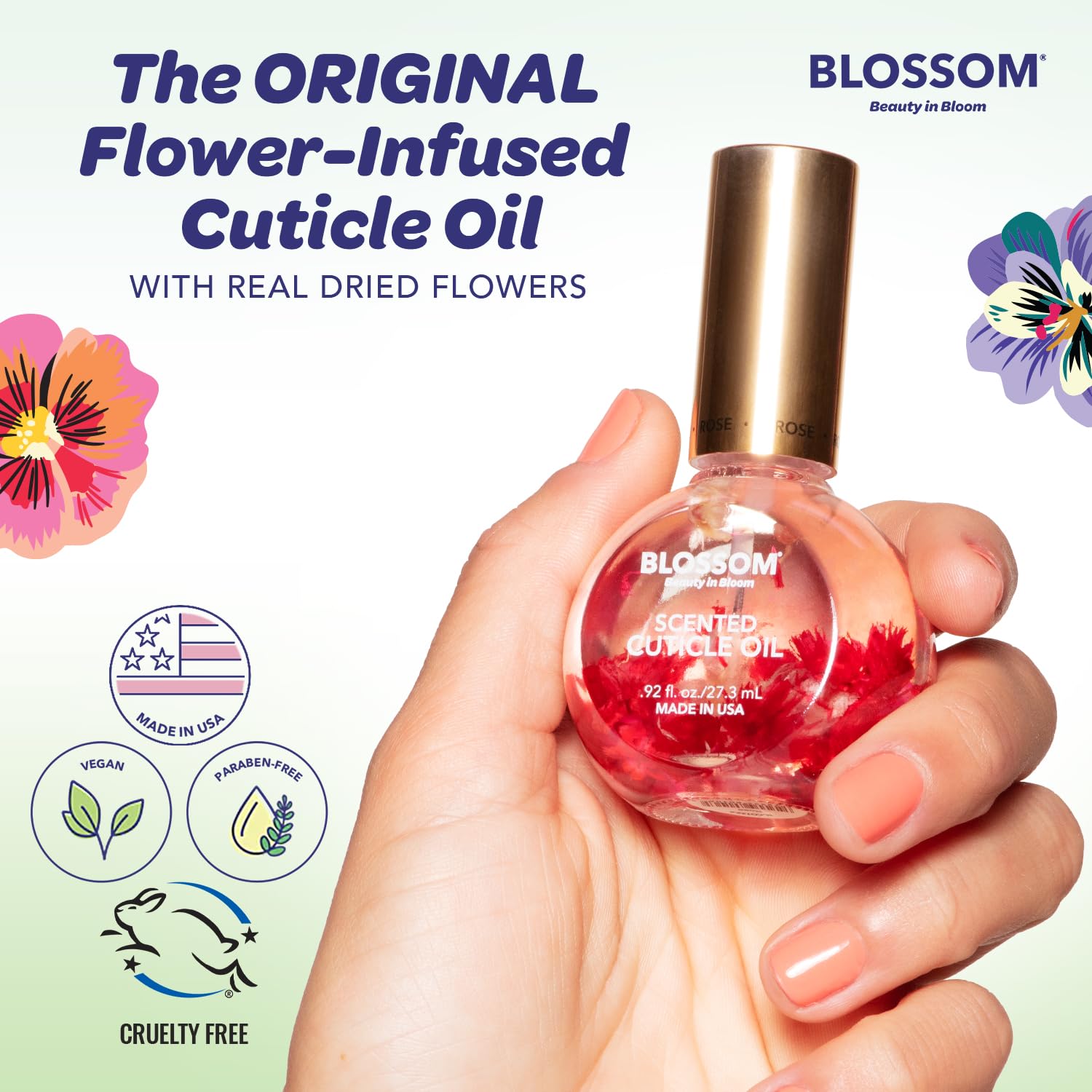 Huile cuticule Blossom application douce, nourrit les cuticules et sublime l’ongle.