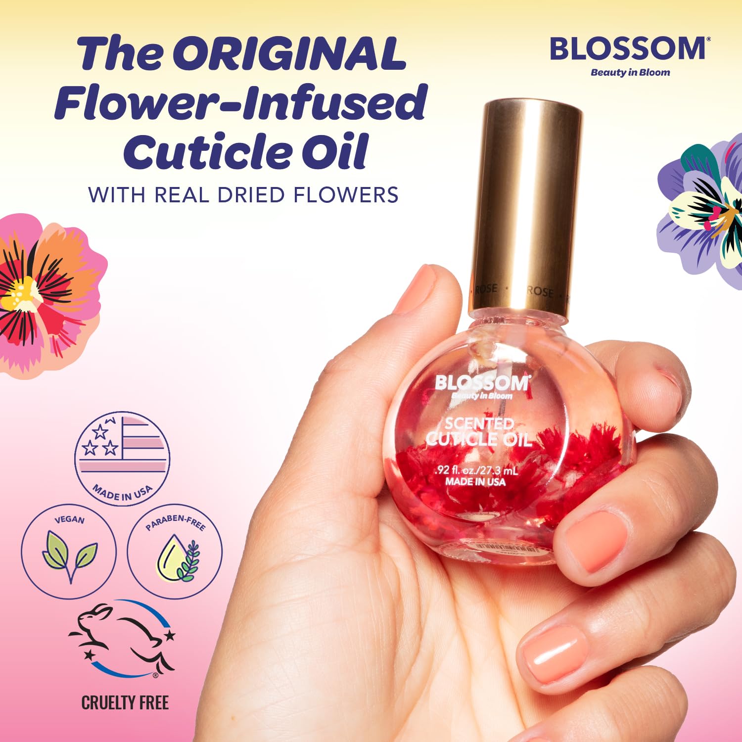 Blossom huile cuticule application-ongles pratique quotidienne pour ongles plus doux et hydratés.