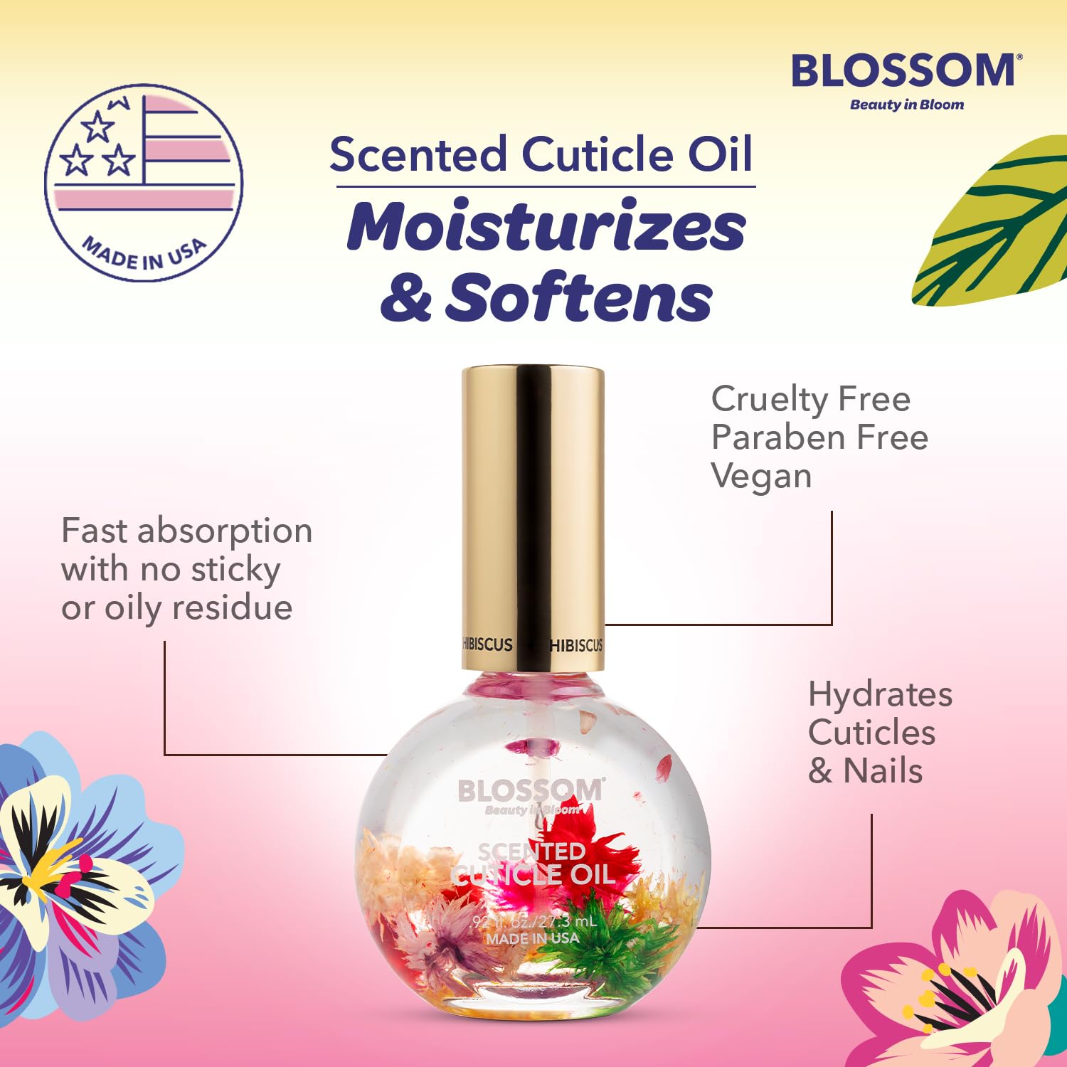 Blossom huile cuticule parfum hibiscus senteur florale légère idéale pour le rituel beauté.