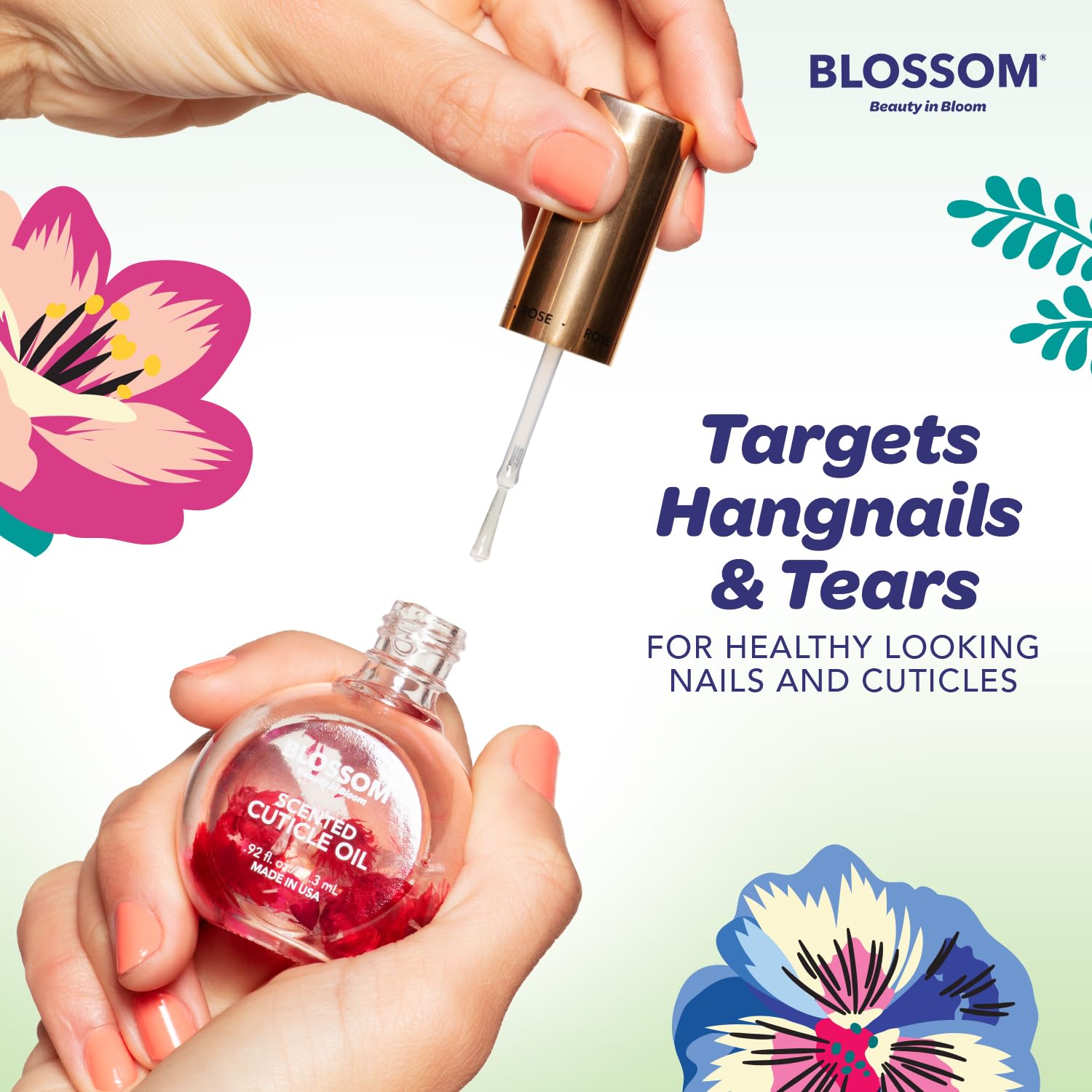 Texture nourrissante Blossom huile-cuticule, hydratation durable pour cuticules.