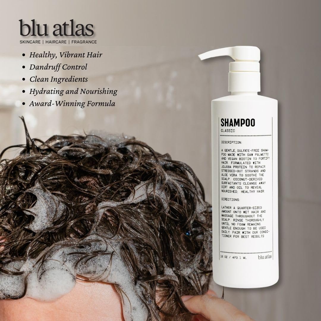 Shampoing Blu Atlas – senteur bergamote et sauge – parfum masculin durable.