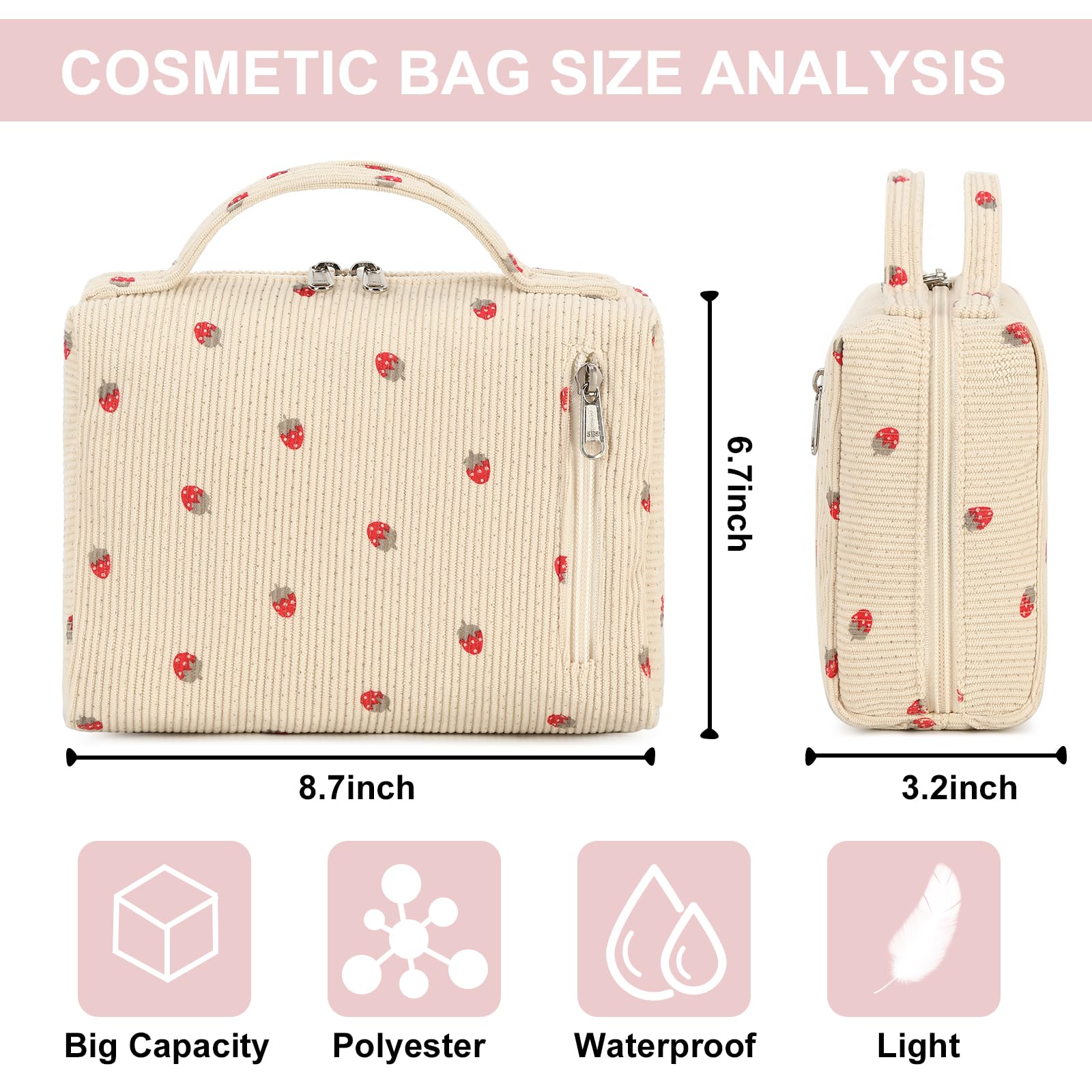 Bluboon sac-maquillage ouvert, poches interieures facilement accessibles.