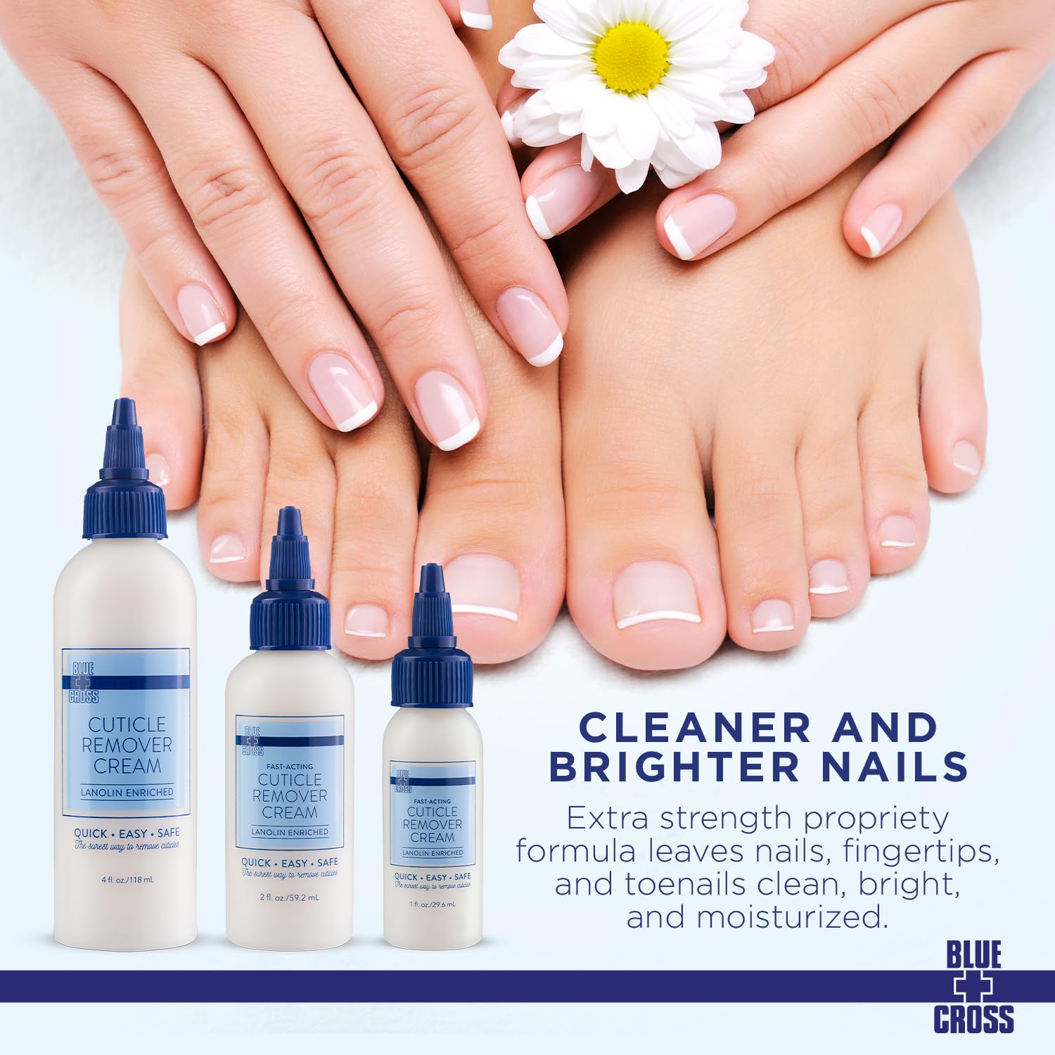 Bouteille professionnelle Blue Cross Cuticle Remover Cream en gros plan.