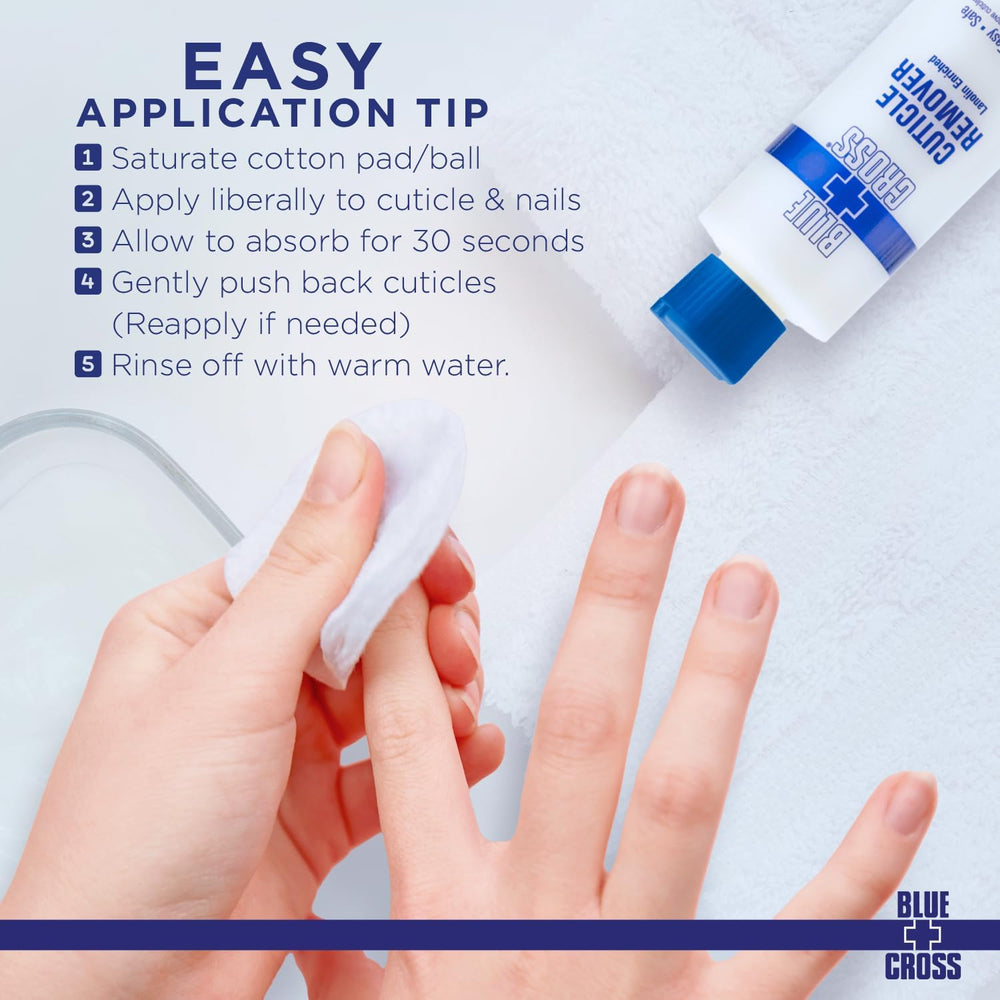 Blue Cross Cuticle Remover liquid label detail closeup