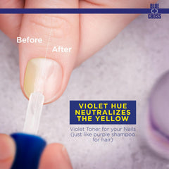 Blue Cross Yello Out - avant/après sur ongles jaunes.