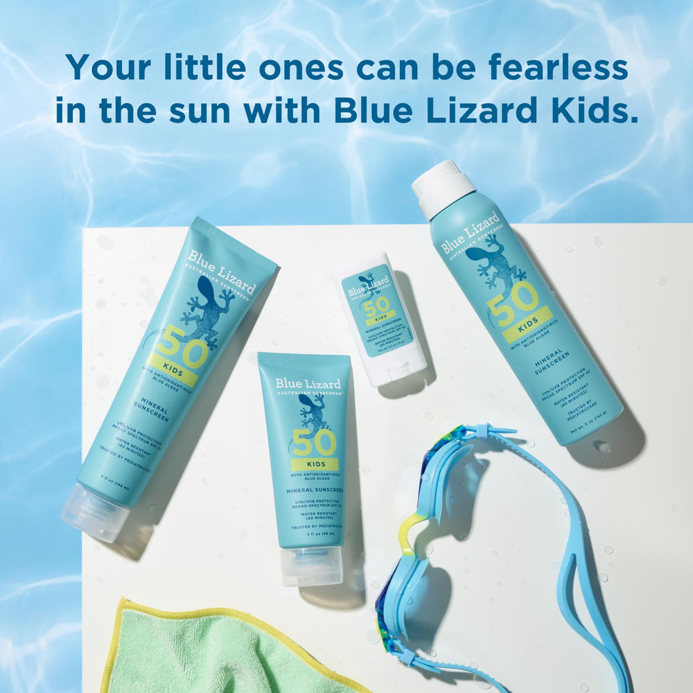 Indicateur UV sur le cap Blue Lizard Kids SPF50 rappelant l’exposition solaire