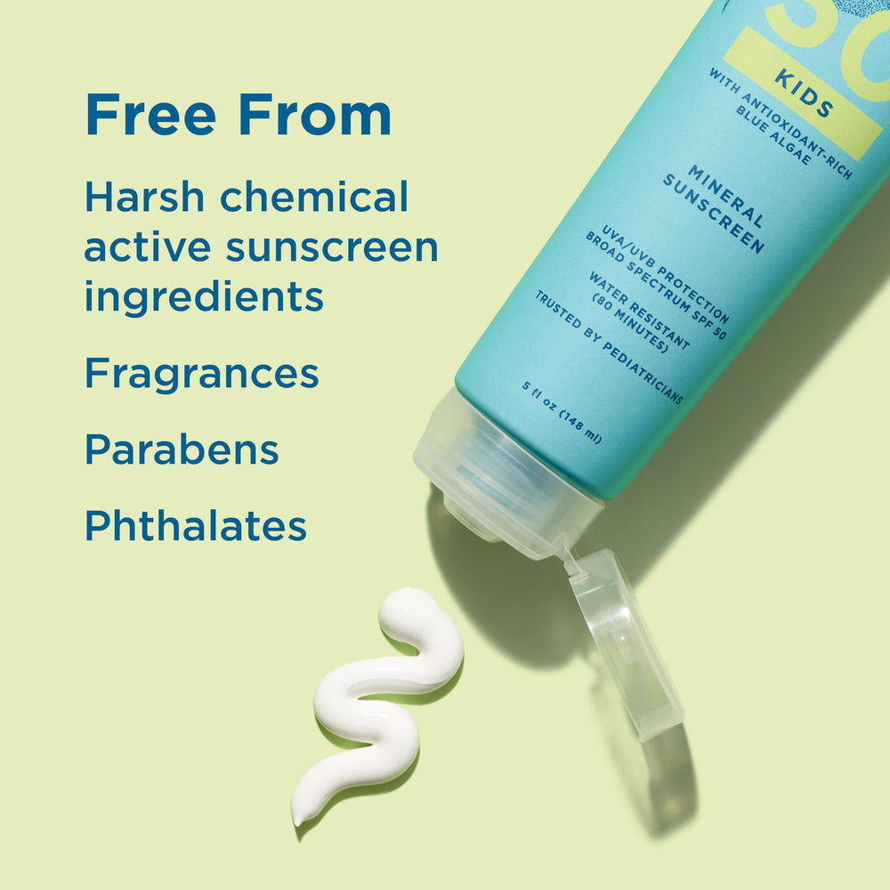 Formule sans parabènes et sans parfum Blue Lizard Kids SPF50 adaptée aux peaux sensibles