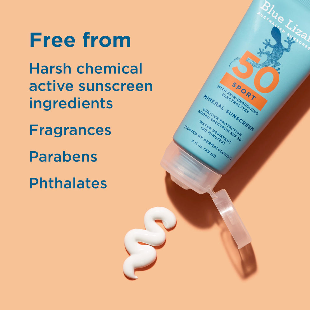 Blue Lizard Sport Mineral SPF 50 – formule vegan sans parfum.