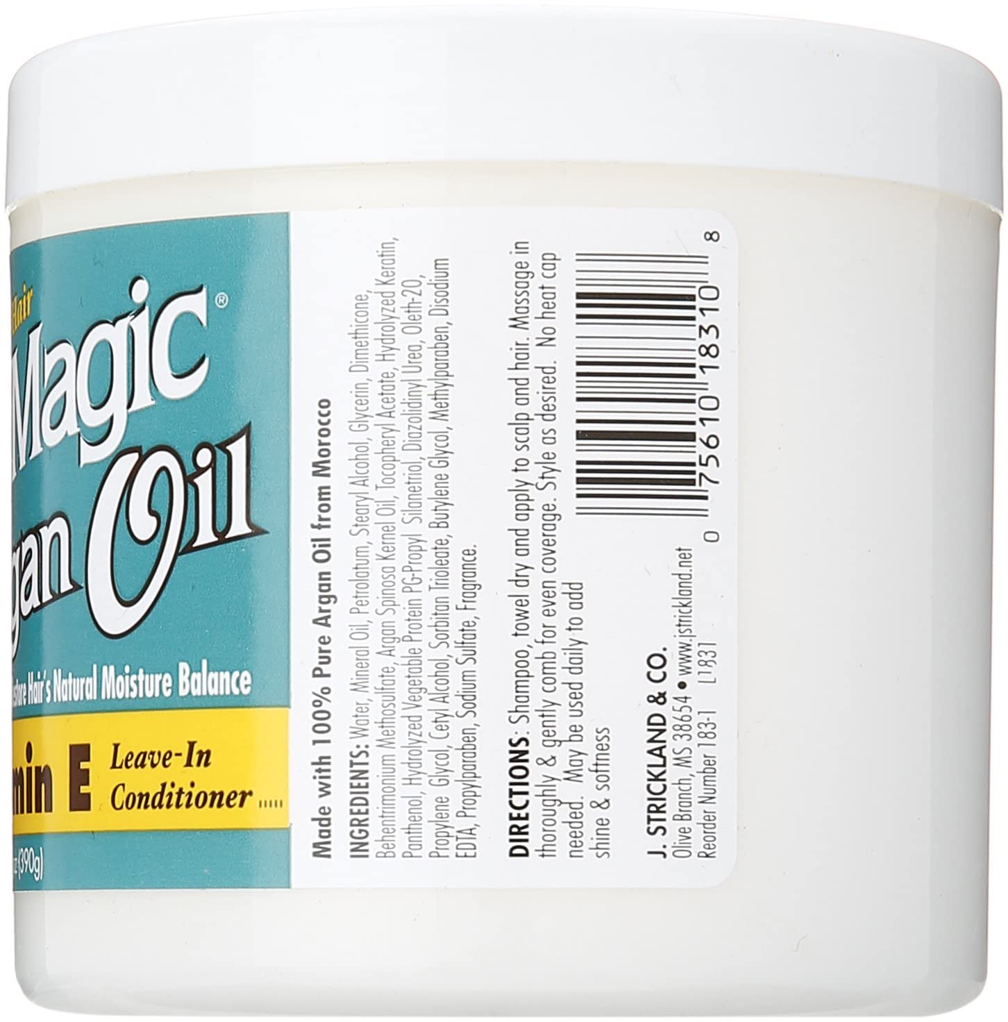 Blue Magic étiquette avec vitamine E et huile d'argan, soin quotidien sans rinçage.