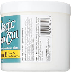 Blue Magic étiquette avec vitamine E et huile d'argan, soin quotidien sans rinçage.