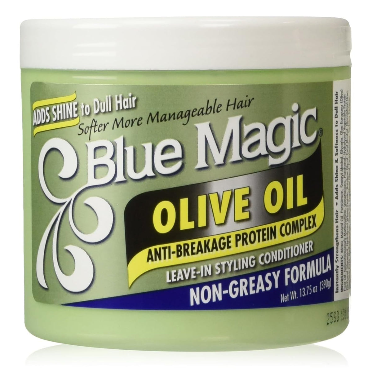 Blue Magic Huile d'olive, bouteille prête à hydrater et démêler élégamment les cheveux.