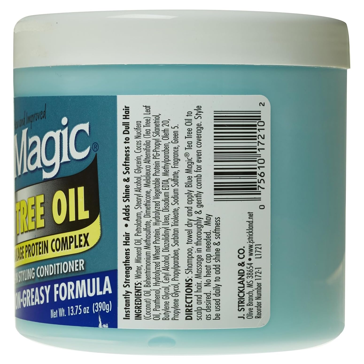 Blue Magic Tea Tree Leave-In, texture crèmeuse pour une hydratation légère.