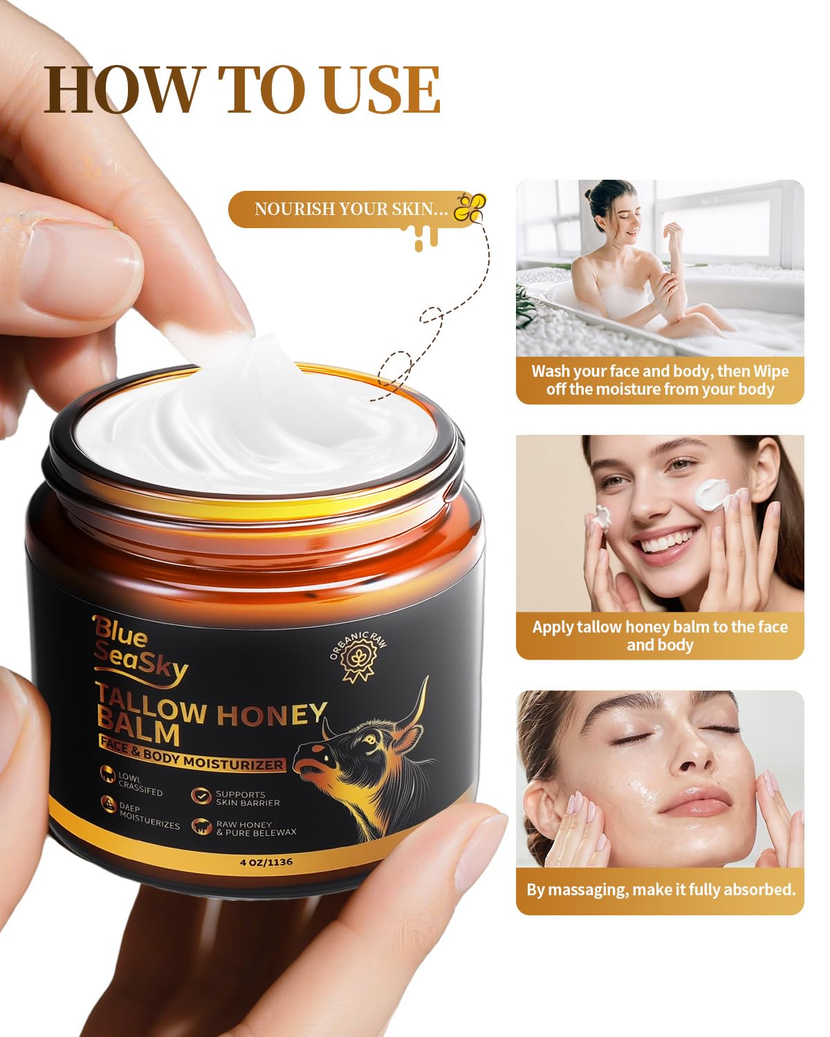 Blue Sea Sky lip balm and body cream used together for versatile care.