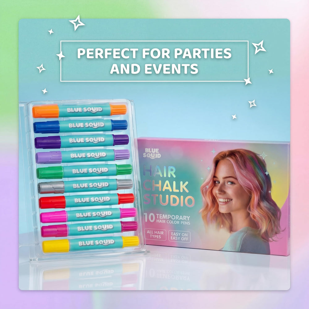 Blue Squid Stylo Chalk Cheveux – idéal pour fêtes et activités créatives.