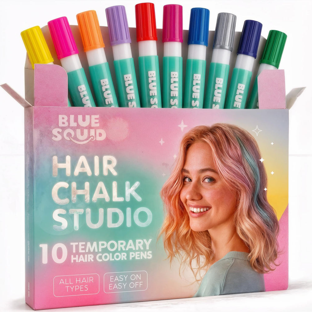 Blue Squid Stylo Chalk Cheveux – ensemble coloré pour looks temporaires et festifs.