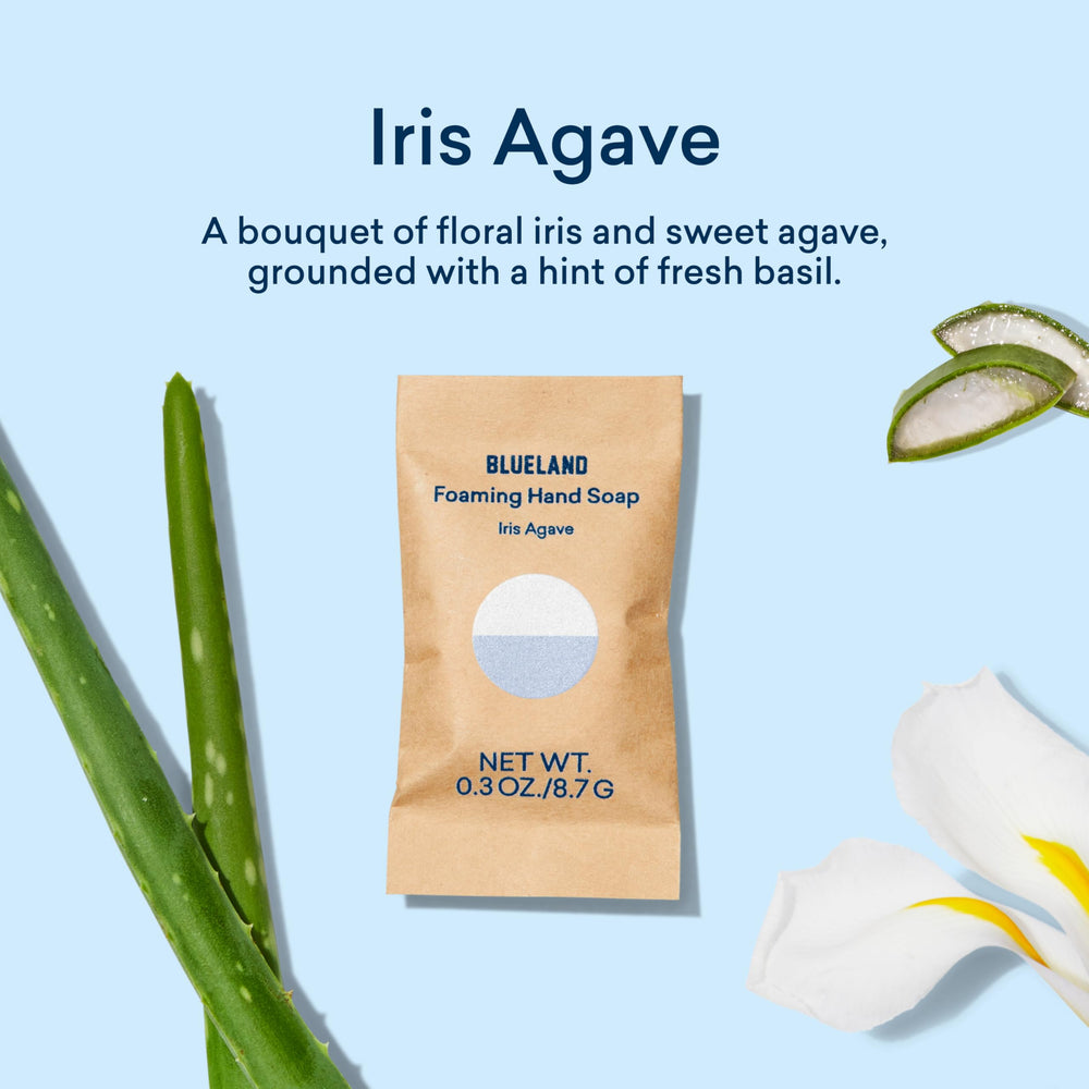Mousse mains BLUELAND parfum Iris Agave, expérience sensorielle agréable