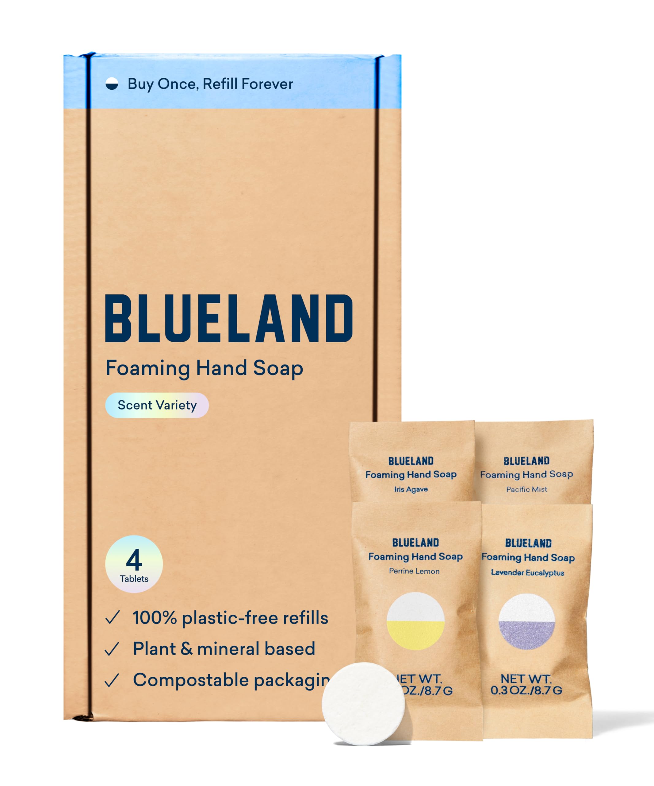 BLUELAND tablettes recharge savon moussant mains se dissolvant rapidement pour mousse riche