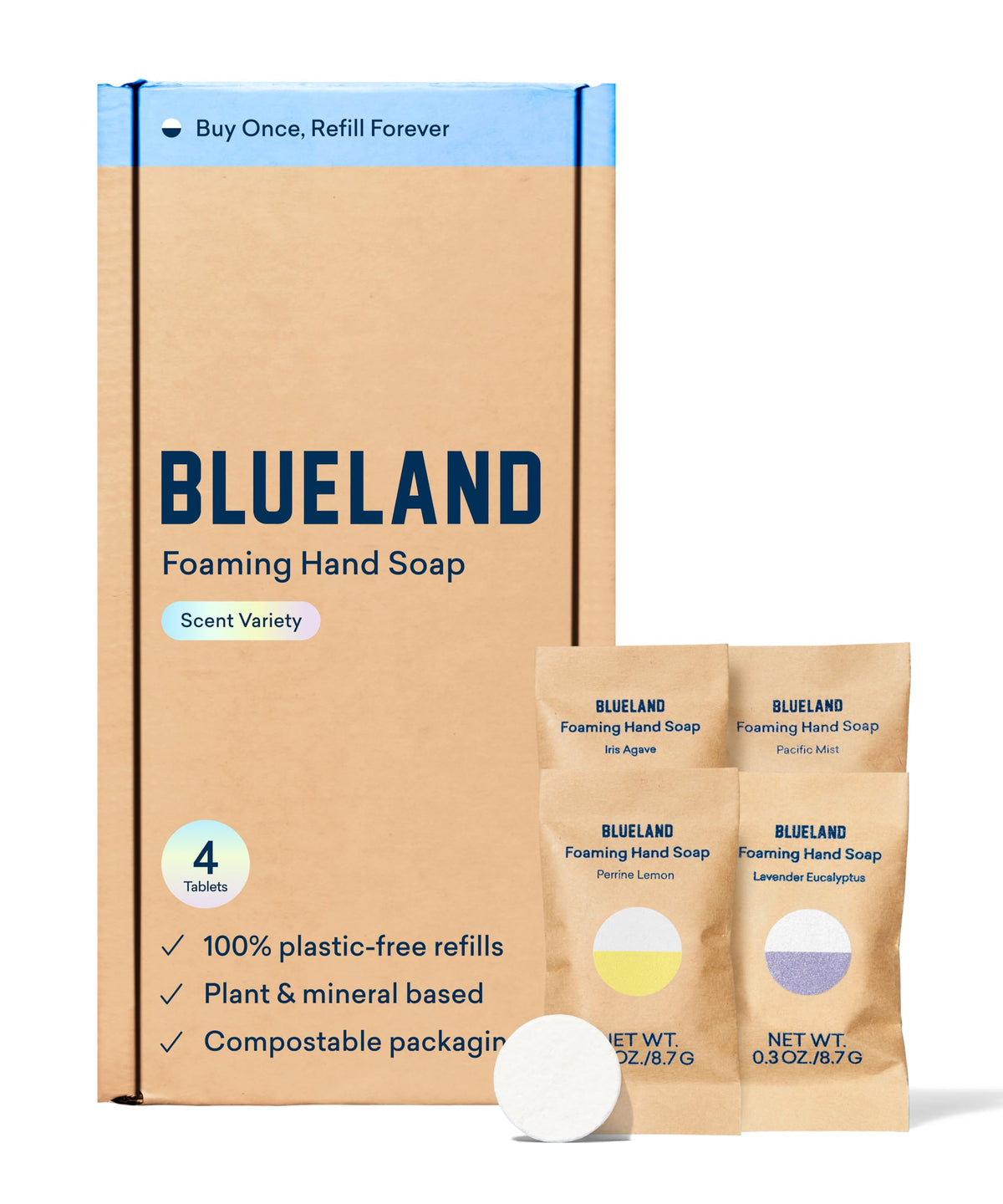 BLUELAND tablettes recharge savon moussant mains se dissolvant rapidement pour mousse riche