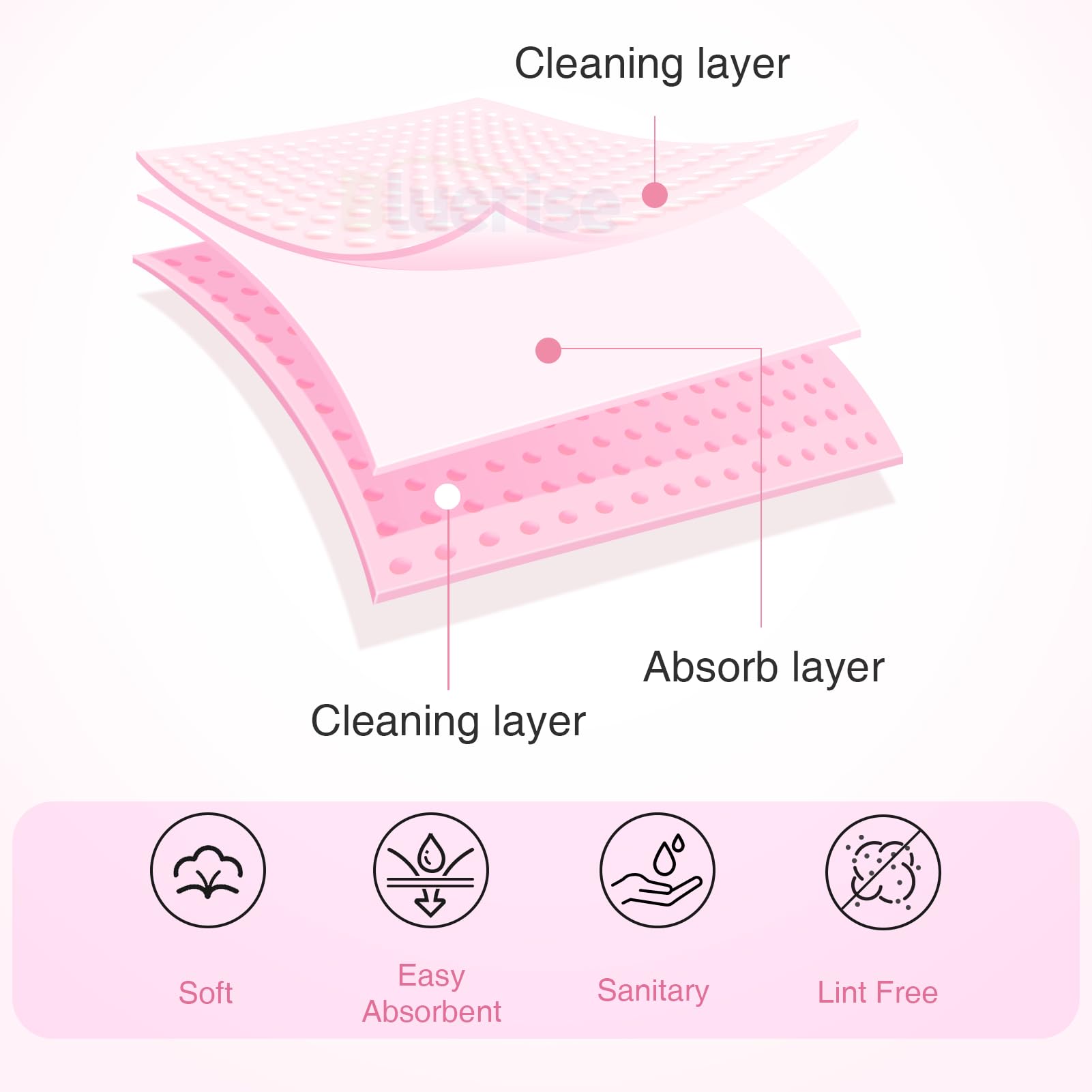 BLUERISE lingettes vernis gel rose, adaptées au retrait et à la préparation des ongles.