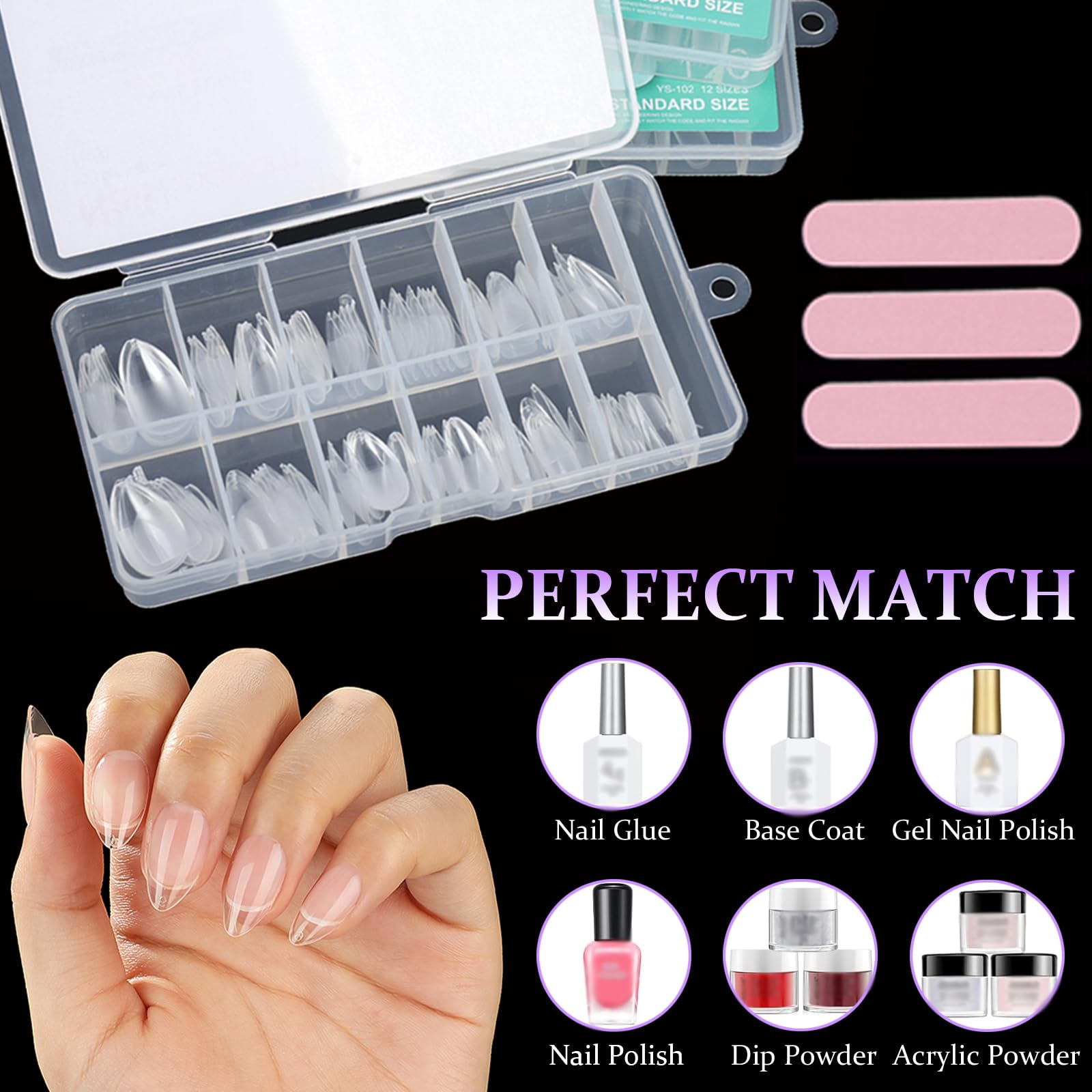 BlueZOO formes d'ongles amande, ballerine et cercueil, idéal pour nail art.