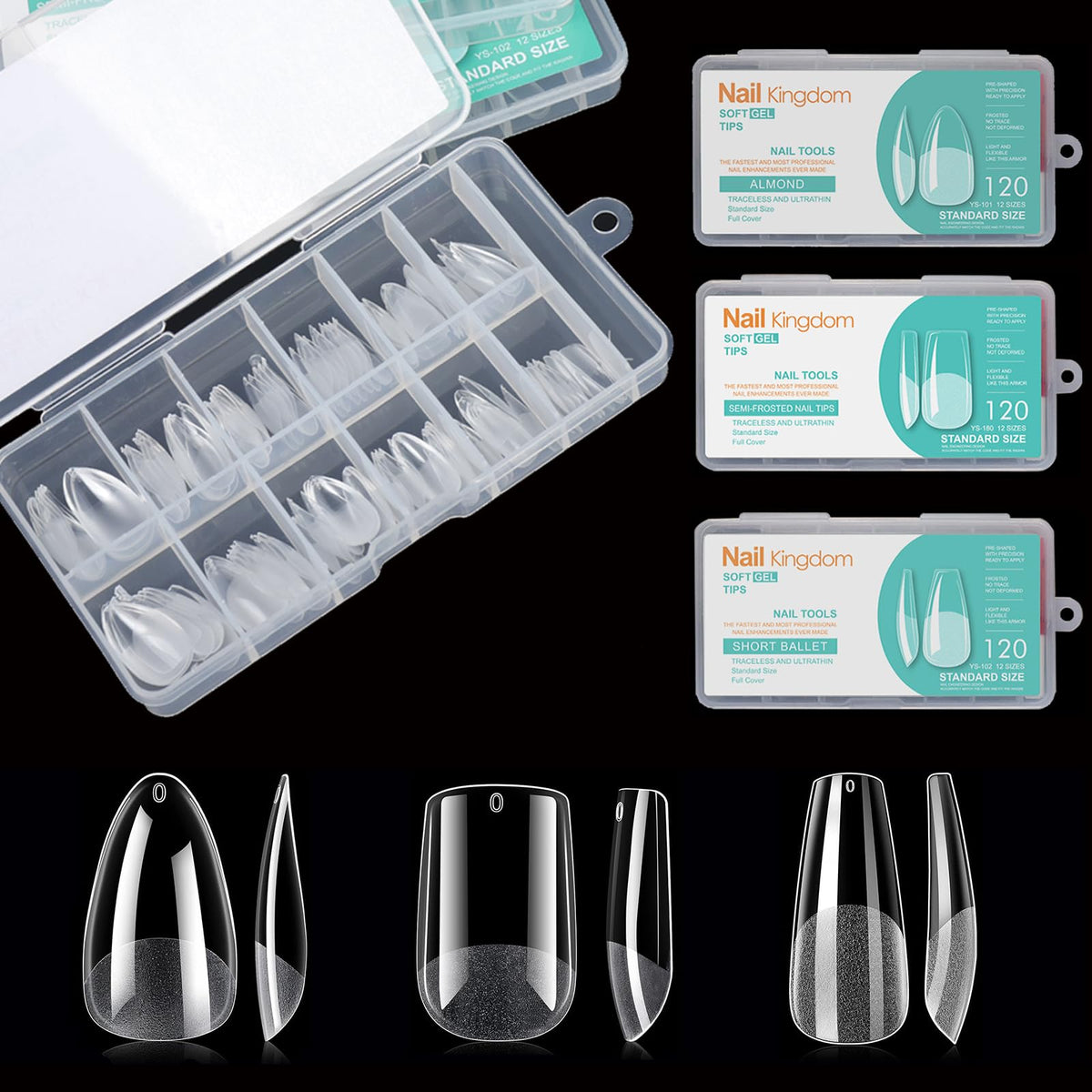 BlueZOO – Tips gel souple 3 formes, prêt à l’emploi pour une manucure maison rapide.