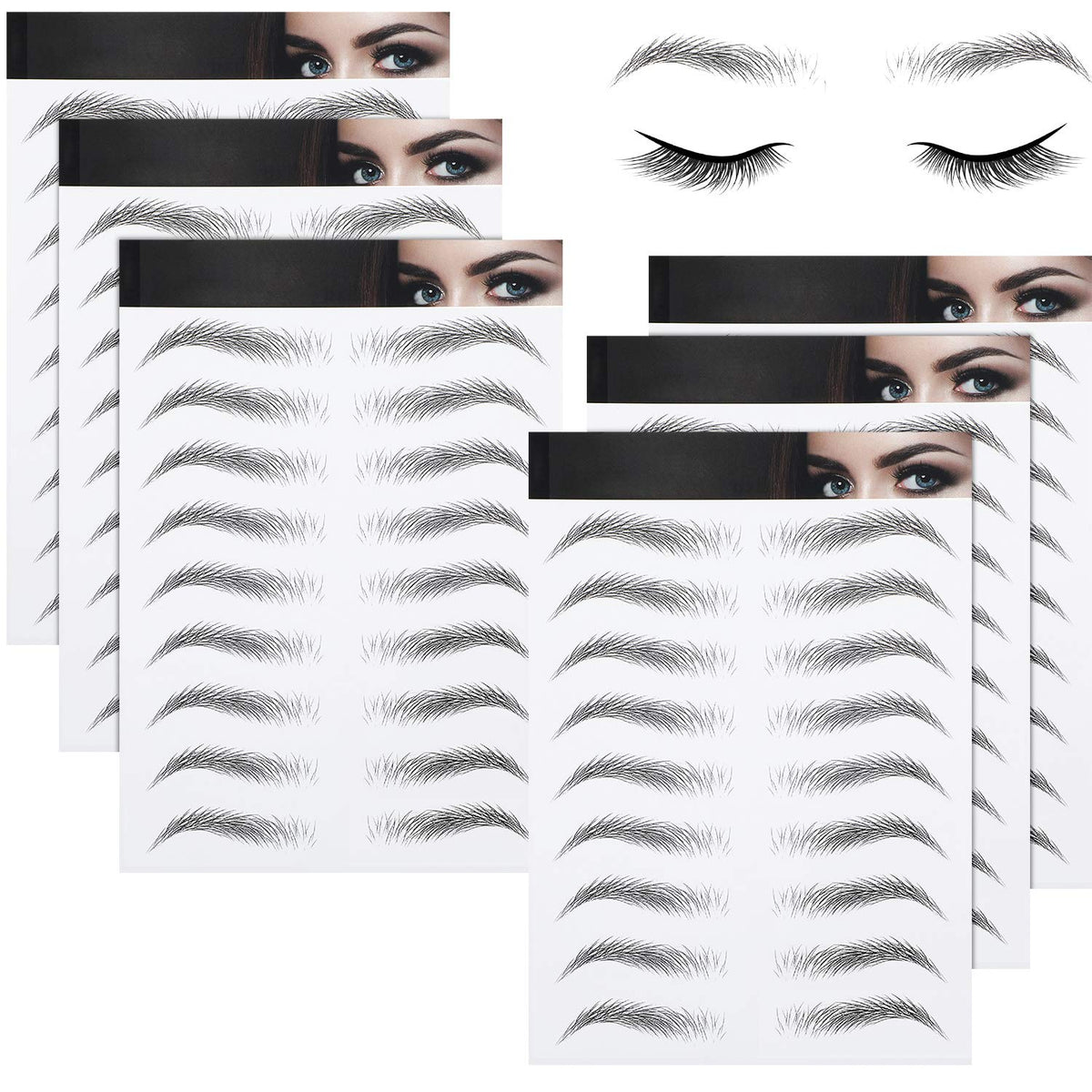 Sourcils Blulu 4D, aspect-poil, six feuilles faciles à appliquer et longue tenue.