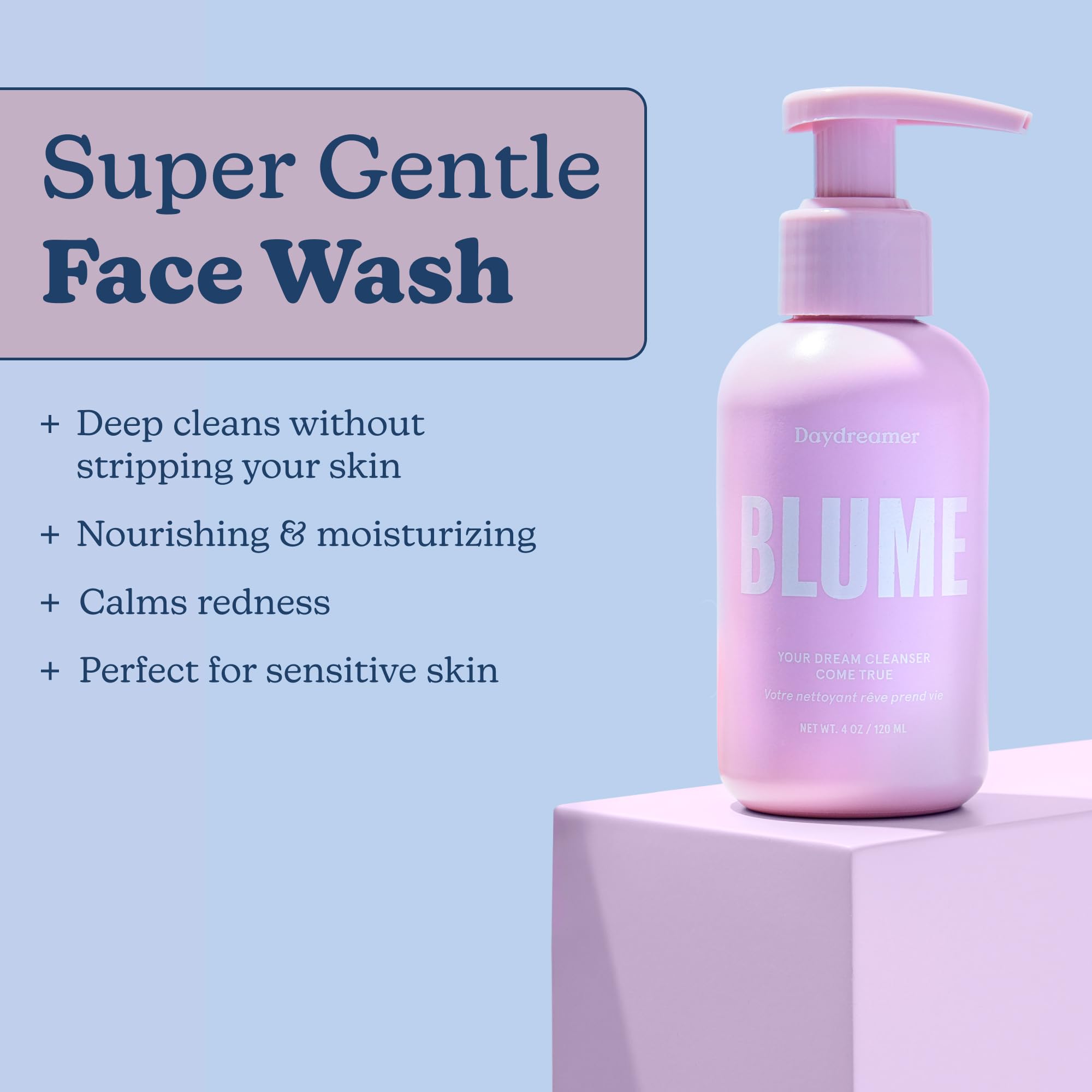 Blume Daydreamer, texture crème douce nettoyante sans tiraillement.