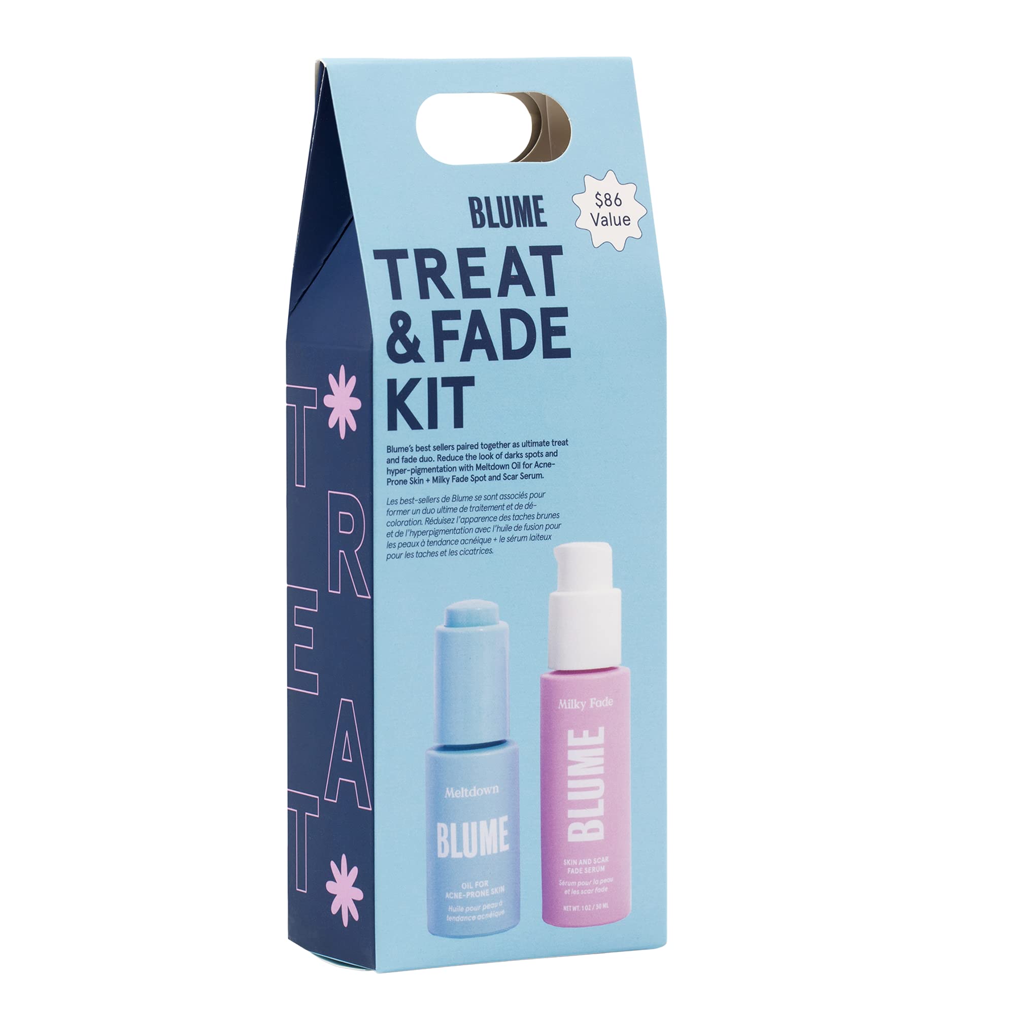 Blume Meltdown, bouteille d'huile, ciblage des imperfections et hydratation équilibrée.