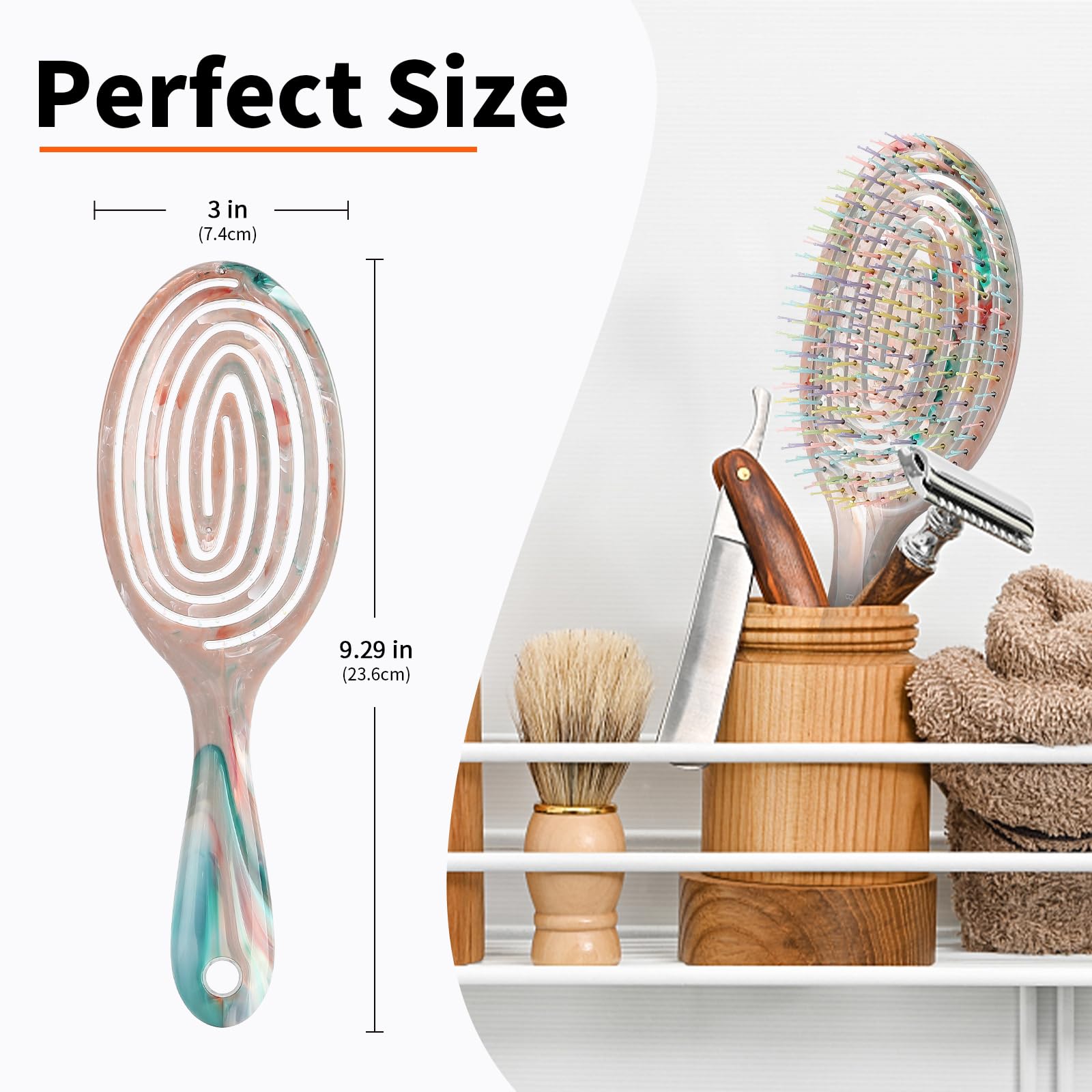 BLUSHMARKS brosse ergonomique antidérapante, démêle en douceur sans tirer.