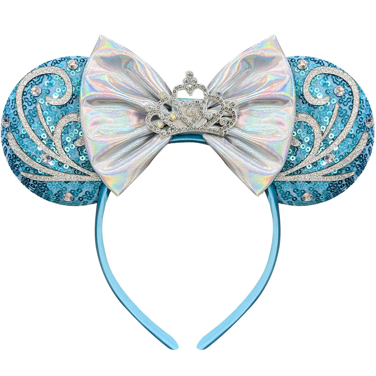 Bmobuo bandeau d'oreilles souris princesse bleu pailleté pour cosplay ou parc